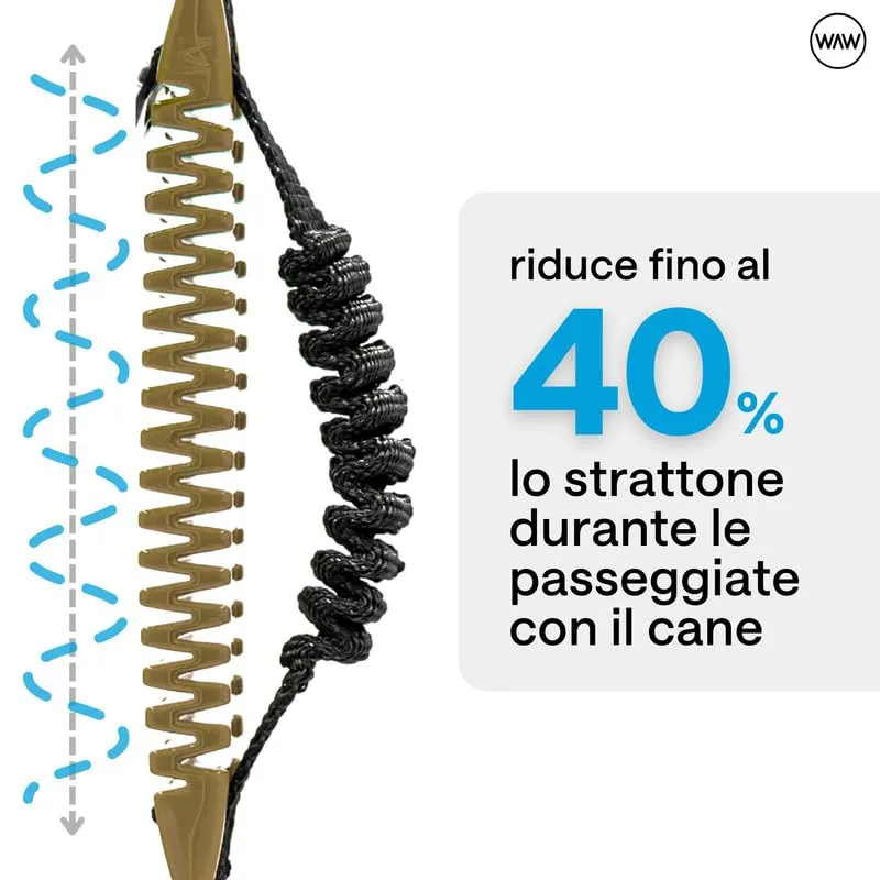 WAW, Smorzatore Antishock per Guinzaglio Cani, per Cani da 1 a 50 kg, Taglia S, Verde Militare/Nero, Linea F-Black - immagine 4