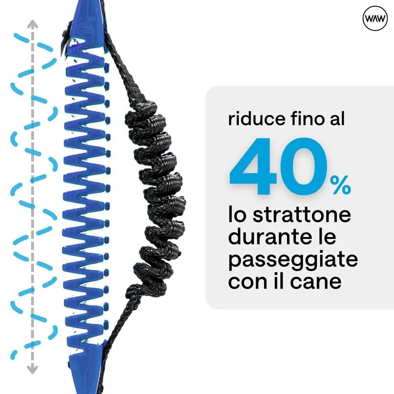 WAW, Smorzatore Antishock per Guinzaglio Cani, per Cani da 1 a 50 kg, Taglia S, Blu Indaco/Nero, Linea F-Black - immagine 4