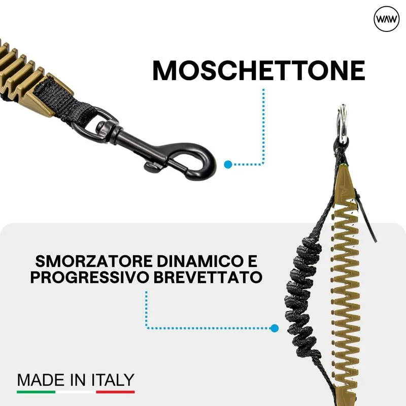 WAW, Smorzatore Antishock per Guinzaglio Cani, per Cani da 1 a 50 kg, Taglia M, Verde Militare/Nero, Linea F-Black - immagine 3