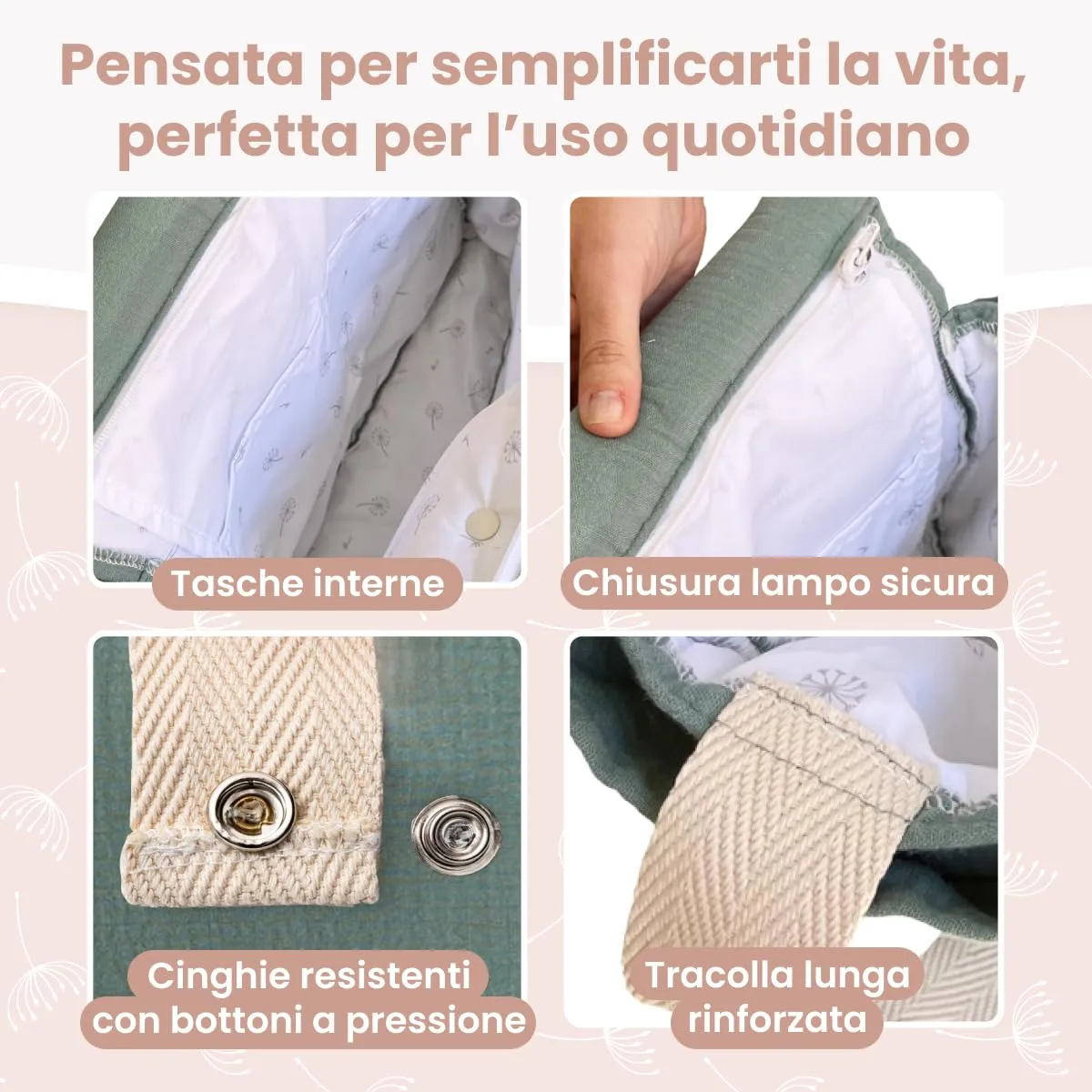 MIMUSELINA Borsa Passeggino Universale e Cambio Bambino | Borsa Fasciatoio Neonato con Ampia Capacità e Scomparti Interni | Organizer Maternità Elegante e Pratico | Realizzato in Spagna - immagine 7