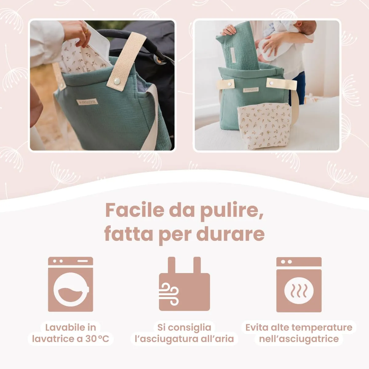 MIMUSELINA Borsa Passeggino Universale e Cambio Bambino | Borsa Fasciatoio Neonato con Ampia Capacità e Scomparti Interni | Organizer Maternità Elegante e Pratico | Realizzato in Spagna - immagine 8