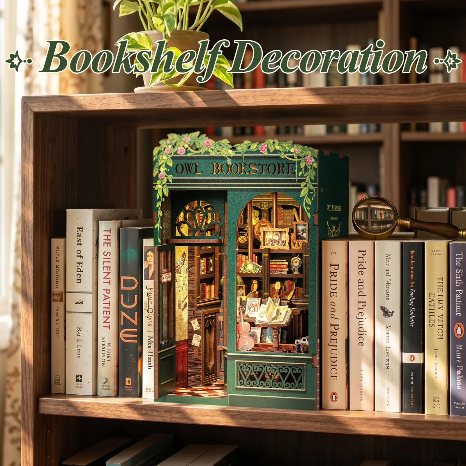 Cutefun Book Nook Kit – Creativo per Realizzare Case delle bambole, Modello in Scala per Appassionati, Donne, Ragazzi e Amanti dei Libri(OWL Bookstore) - immagine 2