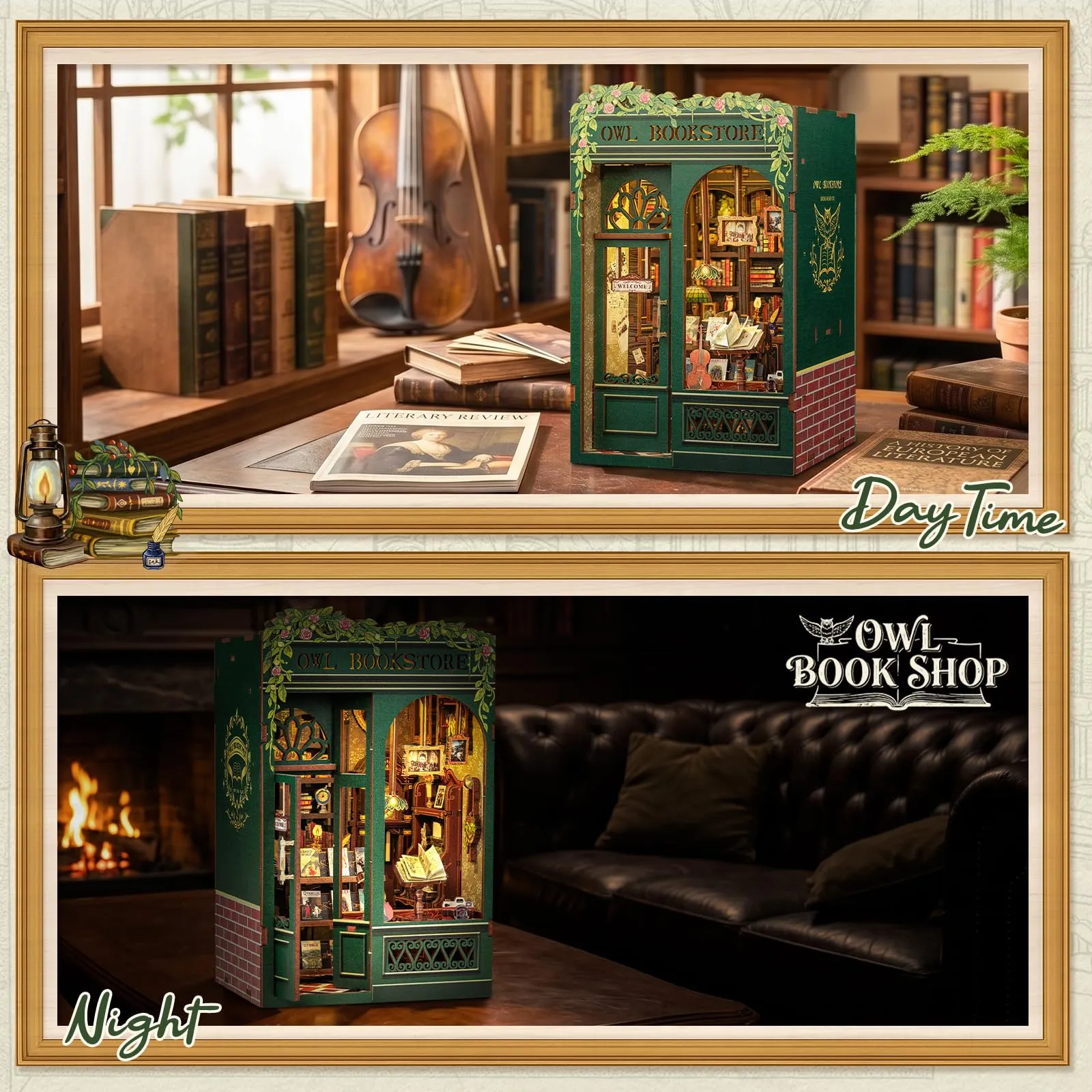 Cutefun Book Nook Kit – Creativo per Realizzare Case delle bambole, Modello in Scala per Appassionati, Donne, Ragazzi e Amanti dei Libri(OWL Bookstore) - immagine 4