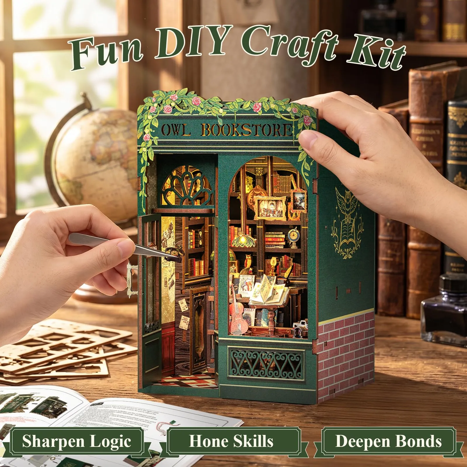 Cutefun Book Nook Kit – Creativo per Realizzare Case delle bambole, Modello in Scala per Appassionati, Donne, Ragazzi e Amanti dei Libri(OWL Bookstore) - immagine 5