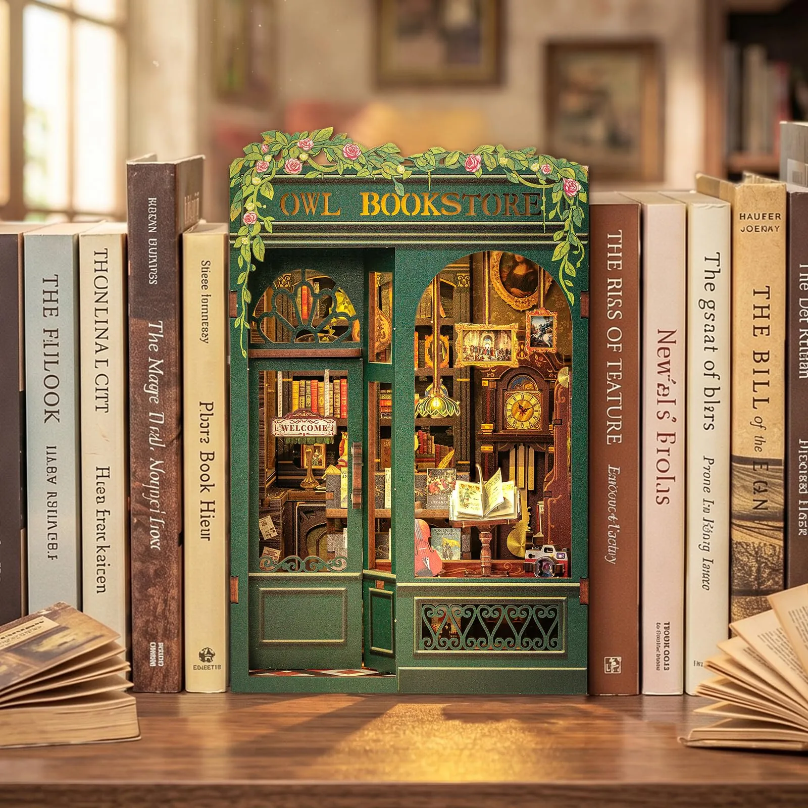Cutefun Book Nook Kit – Creativo per Realizzare Case delle bambole, Modello in Scala per Appassionati, Donne, Ragazzi e Amanti dei Libri(OWL Bookstore) - immagine 8