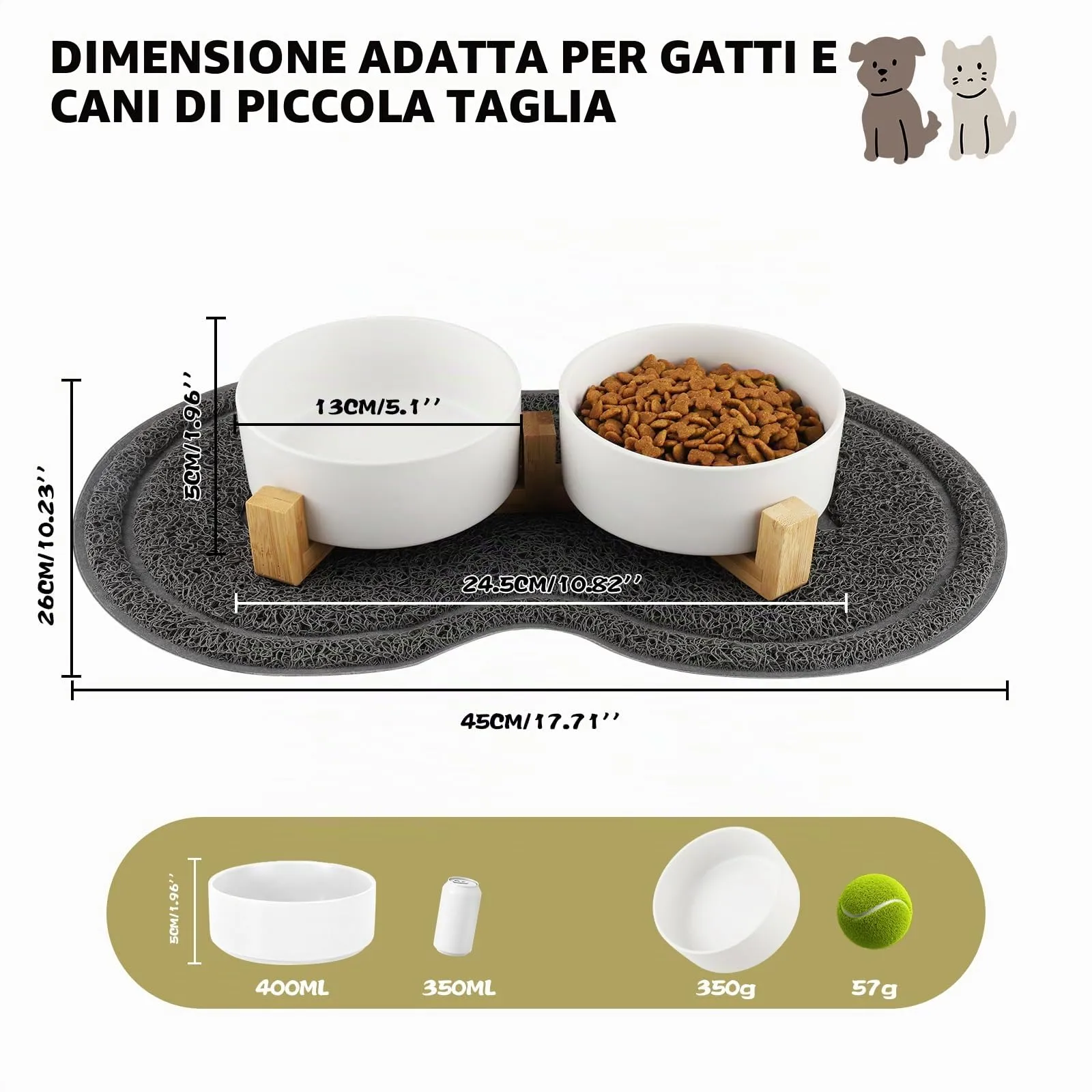 Vexillic Ciotole per Cani Ceramica, 2 Pacchi Ciotola Rialzata per Cani, 450 ML Ciotole Cane con Supporto in Bambù e Tappetino Antiscivolo Adatto di Media e Piccola - immagine 3