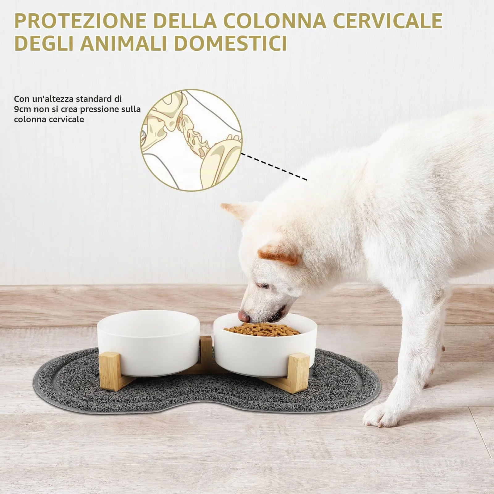 Vexillic Ciotole per Cani Ceramica, 2 Pacchi Ciotola Rialzata per Cani, 450 ML Ciotole Cane con Supporto in Bambù e Tappetino Antiscivolo Adatto di Media e Piccola - immagine 4