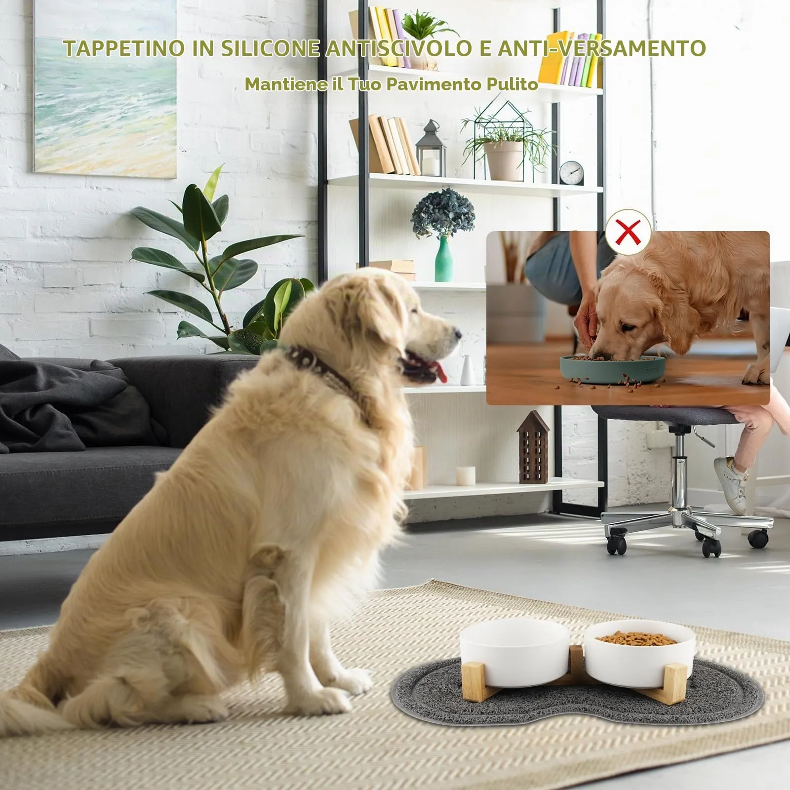 Vexillic Ciotole per Cani Ceramica, 2 Pacchi Ciotola Rialzata per Cani, 450 ML Ciotole Cane con Supporto in Bambù e Tappetino Antiscivolo Adatto di Media e Piccola - immagine 7
