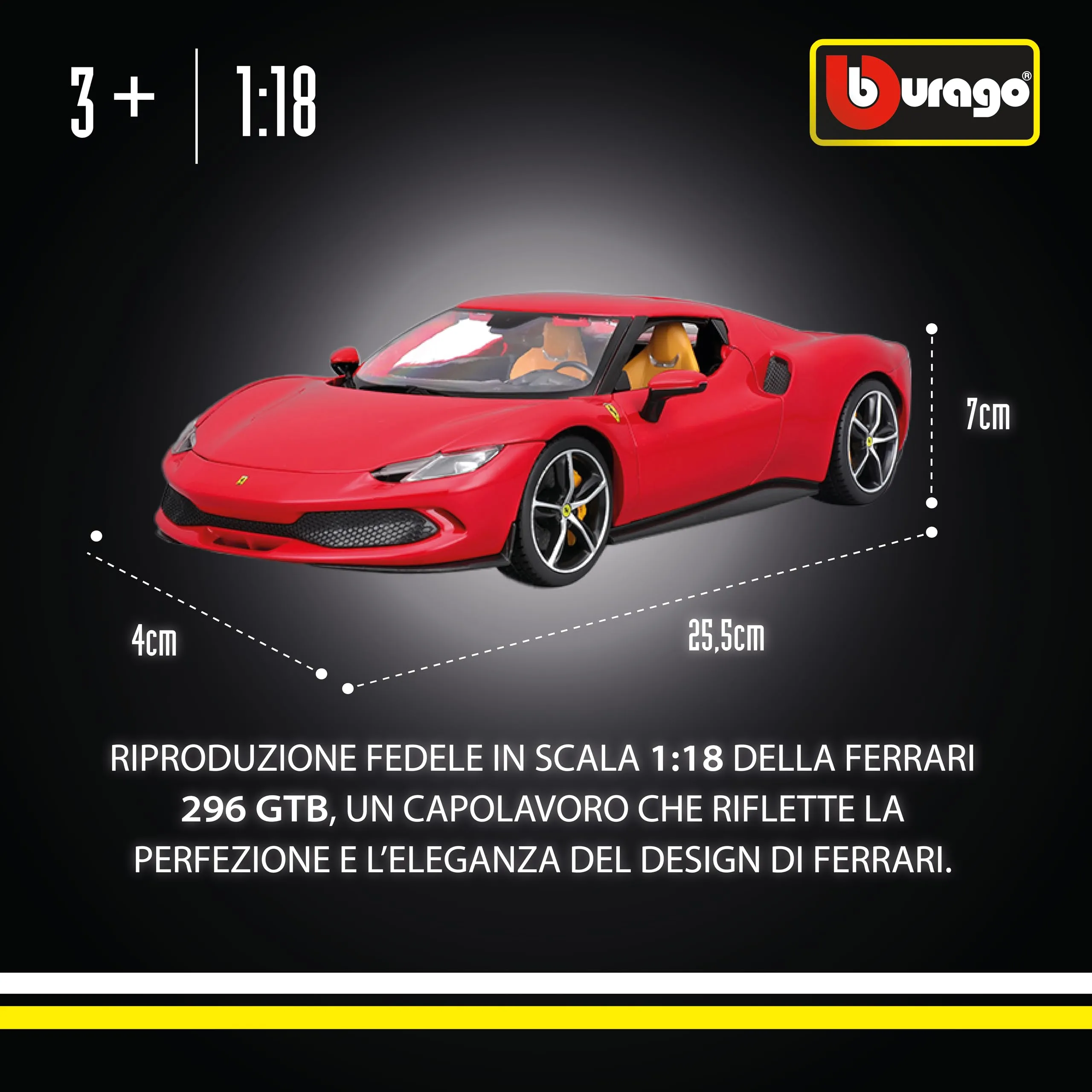 BBURAGO - Ferrari 296 GTB R&P - Modellino Realistico Auto in Scala 1:18, Licenza Ufficiale Ferrari, Età consigliata 3+ Anni - immagine 3