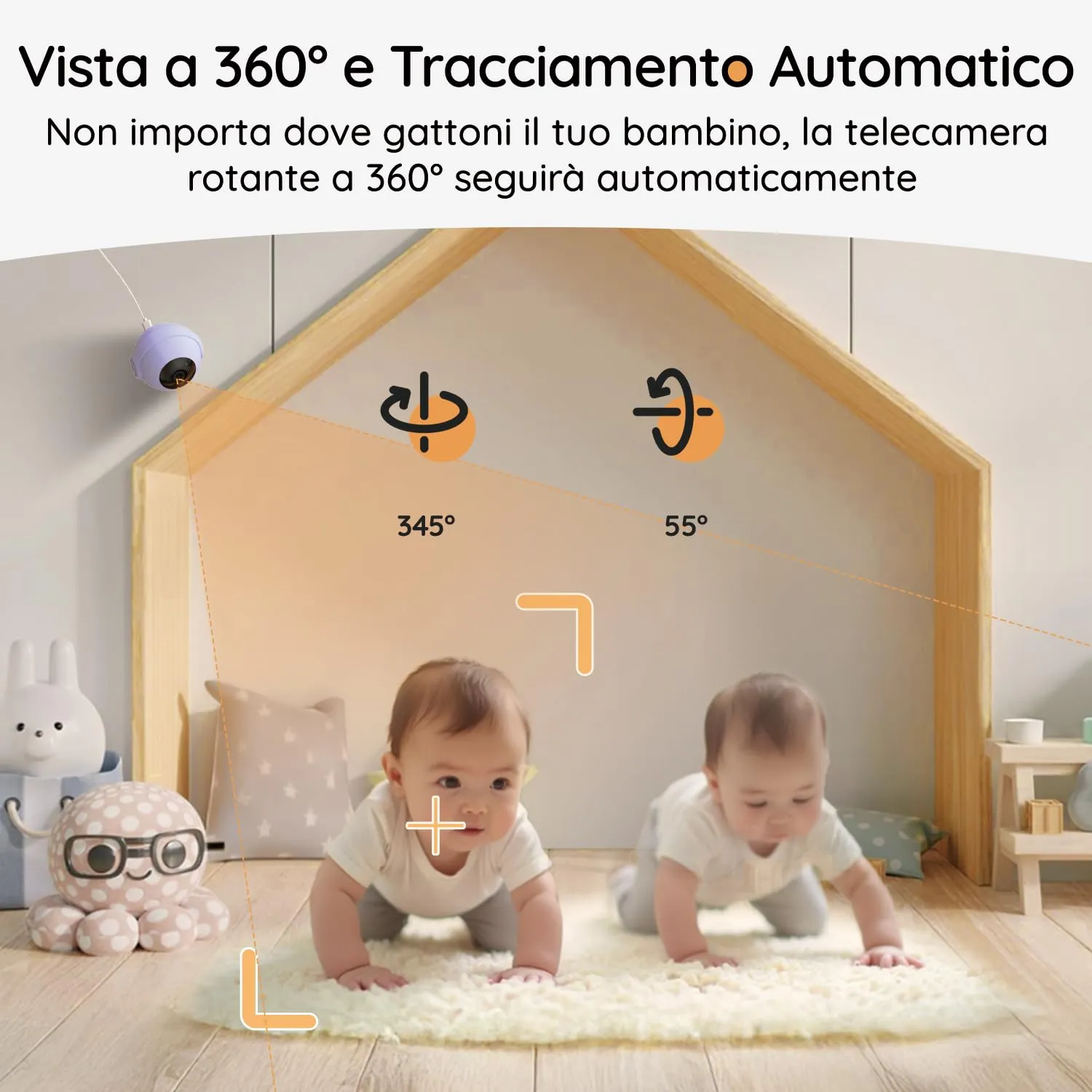BOIFUN 2K Baby Monitor WiFi con Display 5”, Controllo Doppio App e Monitor, Avvisi Pianto e Movimento, Visione Notturna Senza Disturbi, Temperatura e Umidità, Rotazione 360°, fino a 19h - immagine 7