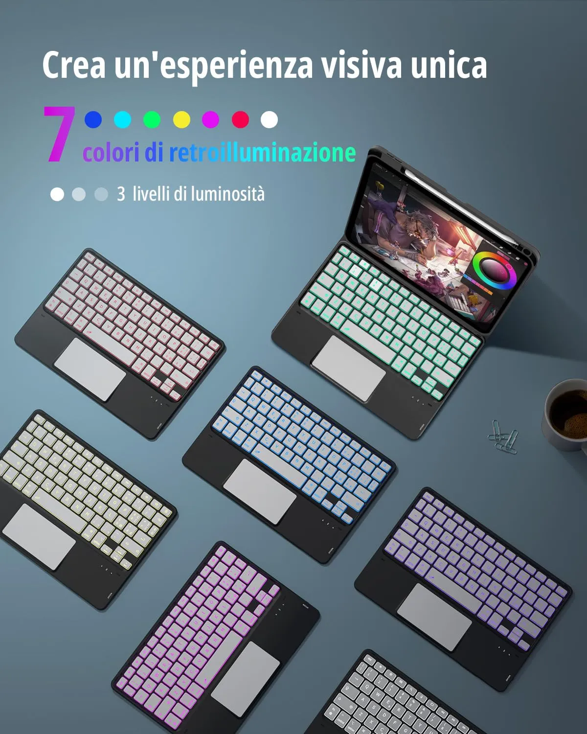 CACOE Cover con Tastiera per iPad 11 (A16) 2025 11" / 10 2022 con Touchpad - immagine 3