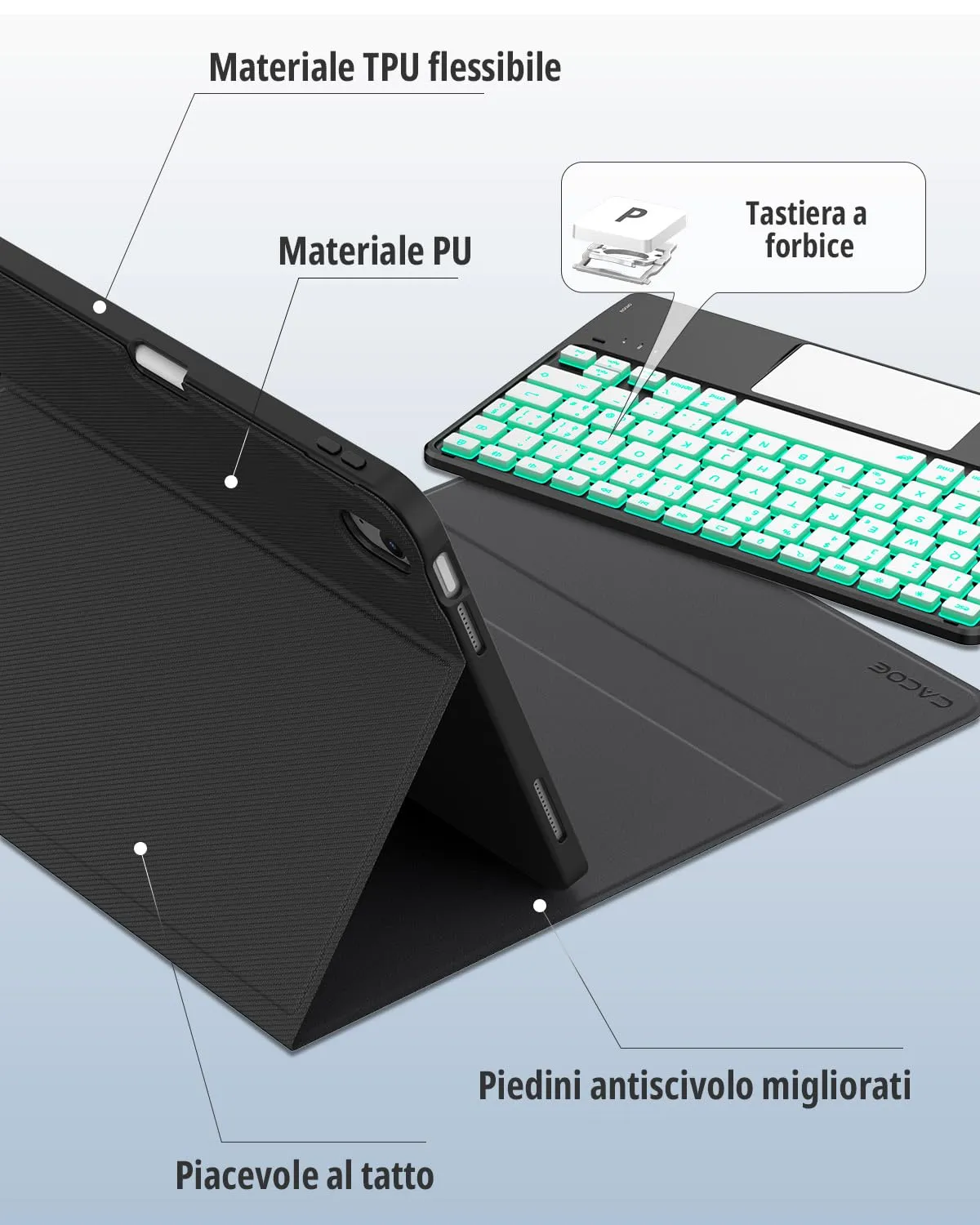 CACOE Cover con Tastiera per iPad 11 (A16) 2025 11" / 10 2022 con Touchpad - immagine 7