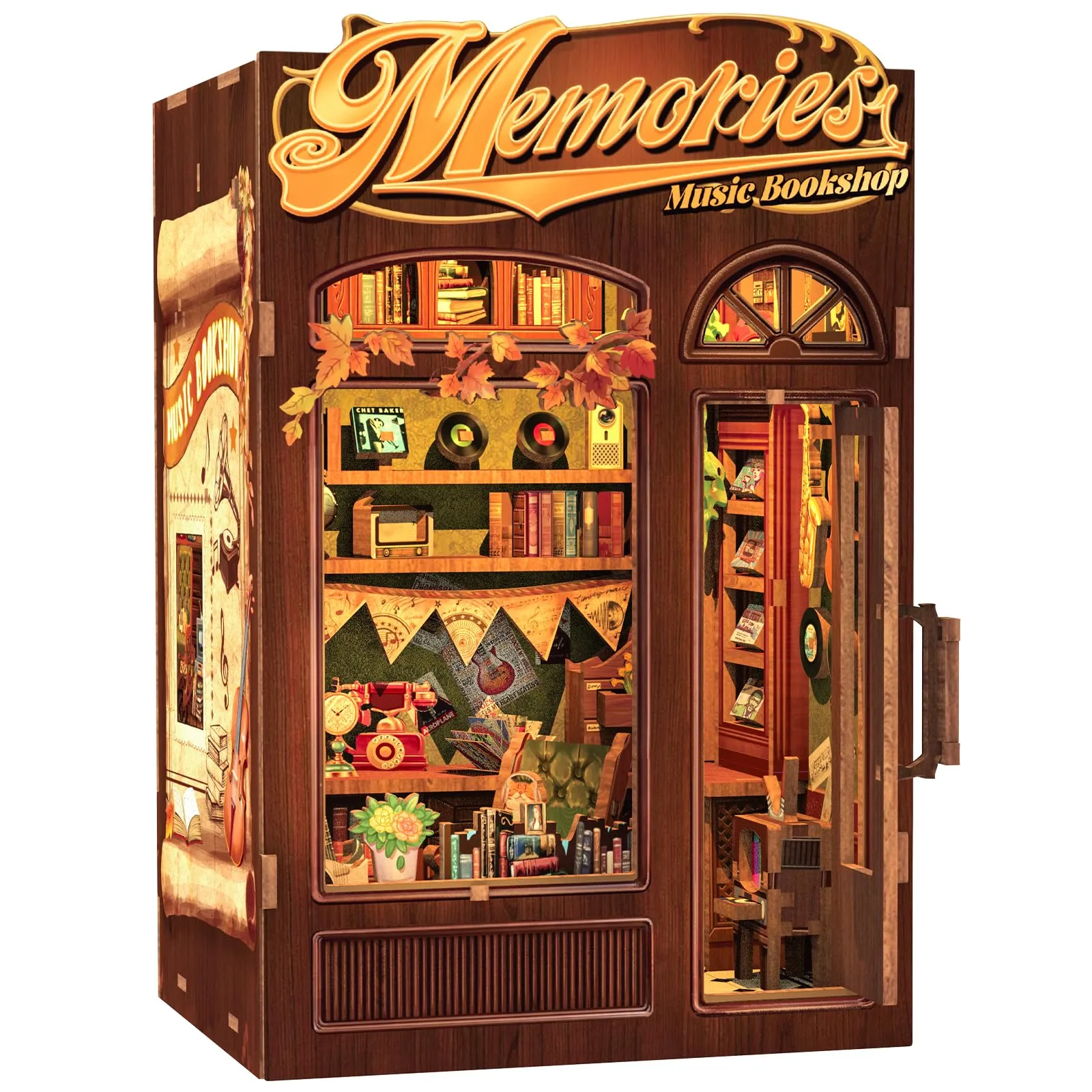 Cutefun DIY Case delle bambole Book Nook Model Kit, Reggilibri Scaffale Inserto Decorazione con Luce LED,Kit di Costruzione di Modellini in Legno per (Bookshop) - immagine 1