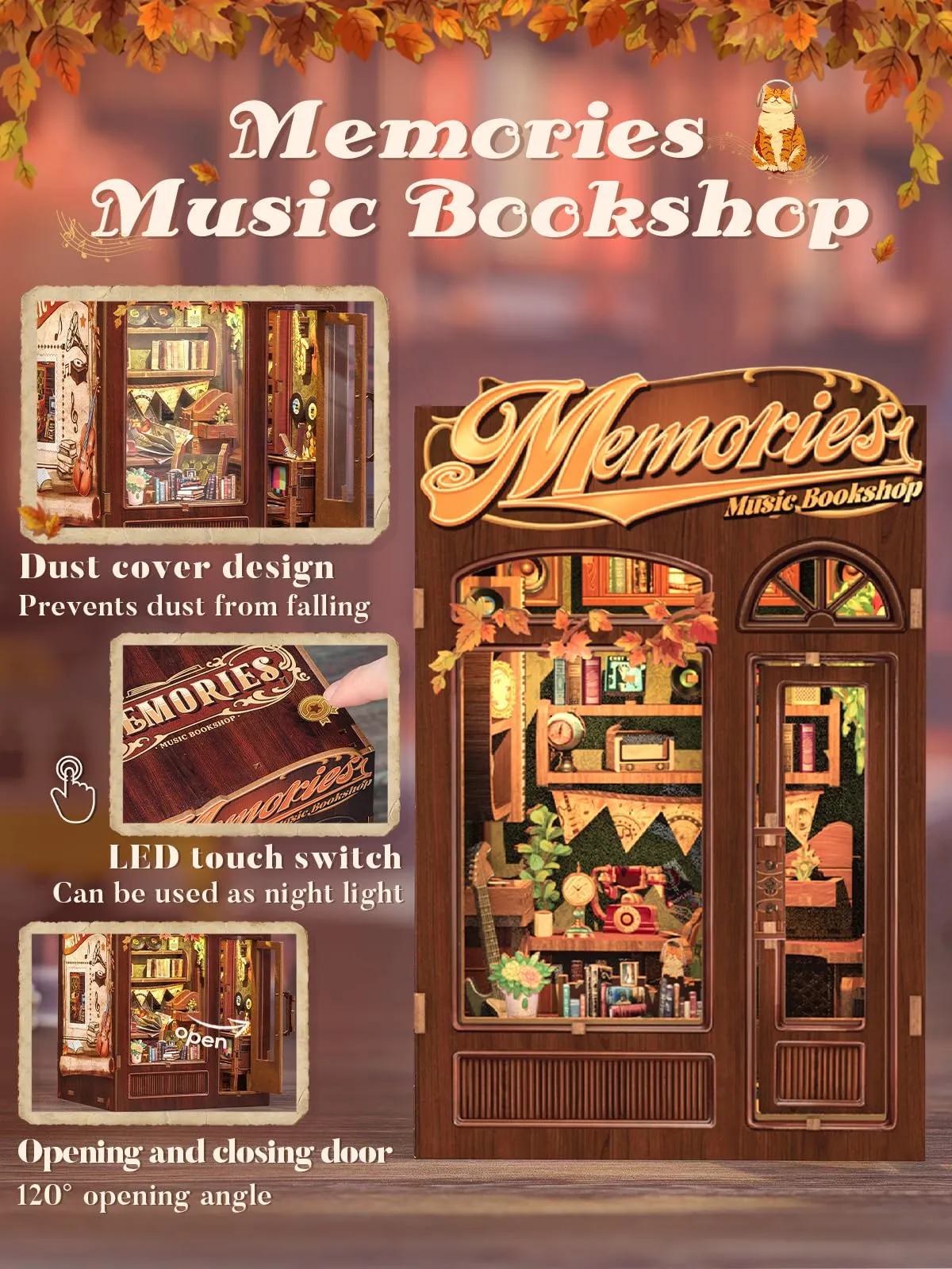 Cutefun DIY Case delle bambole Book Nook Model Kit, Reggilibri Scaffale Inserto Decorazione con Luce LED,Kit di Costruzione di Modellini in Legno per (Bookshop) - immagine 4