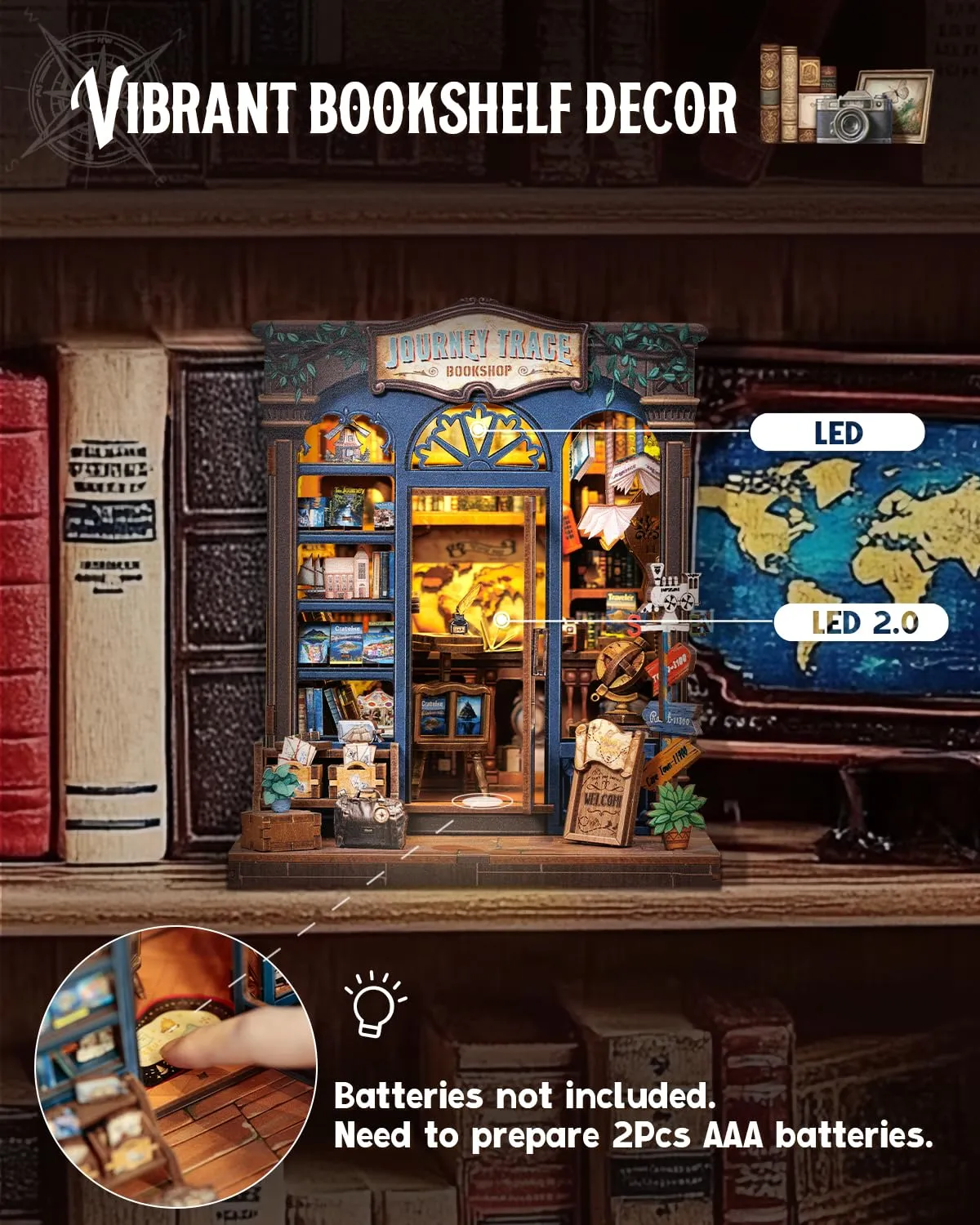 Cutefun Book Nook Kit - Kit fai da te in miniatura per adulti - Puzzle 3D in legno con LED, Regalo Creativo per Adulti e Adolescenti (Journey Trace Bookshop) - immagine 2