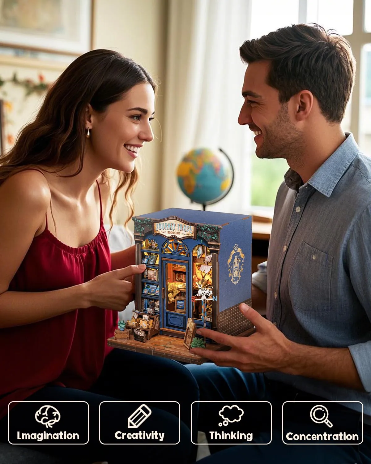 Cutefun Book Nook Kit - Kit fai da te in miniatura per adulti - Puzzle 3D in legno con LED, Regalo Creativo per Adulti e Adolescenti (Journey Trace Bookshop) - immagine 4
