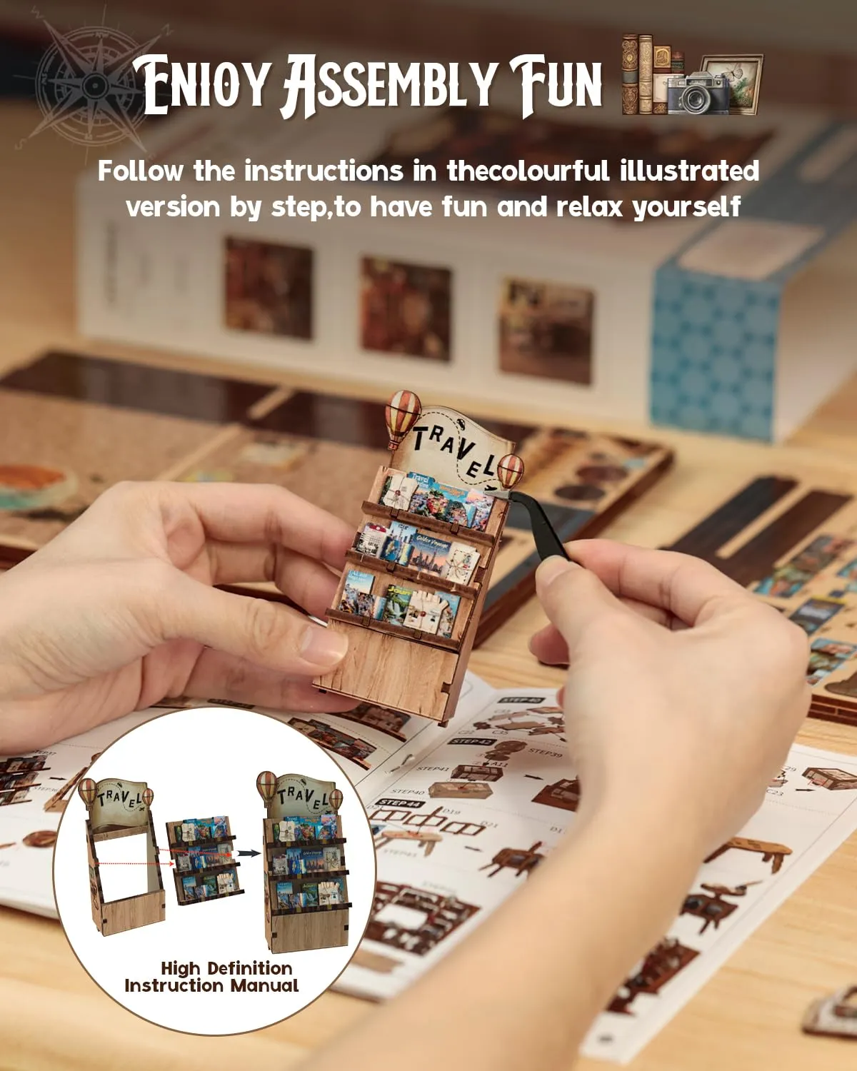 Cutefun Book Nook Kit - Kit fai da te in miniatura per adulti - Puzzle 3D in legno con LED, Regalo Creativo per Adulti e Adolescenti (Journey Trace Bookshop) - immagine 5