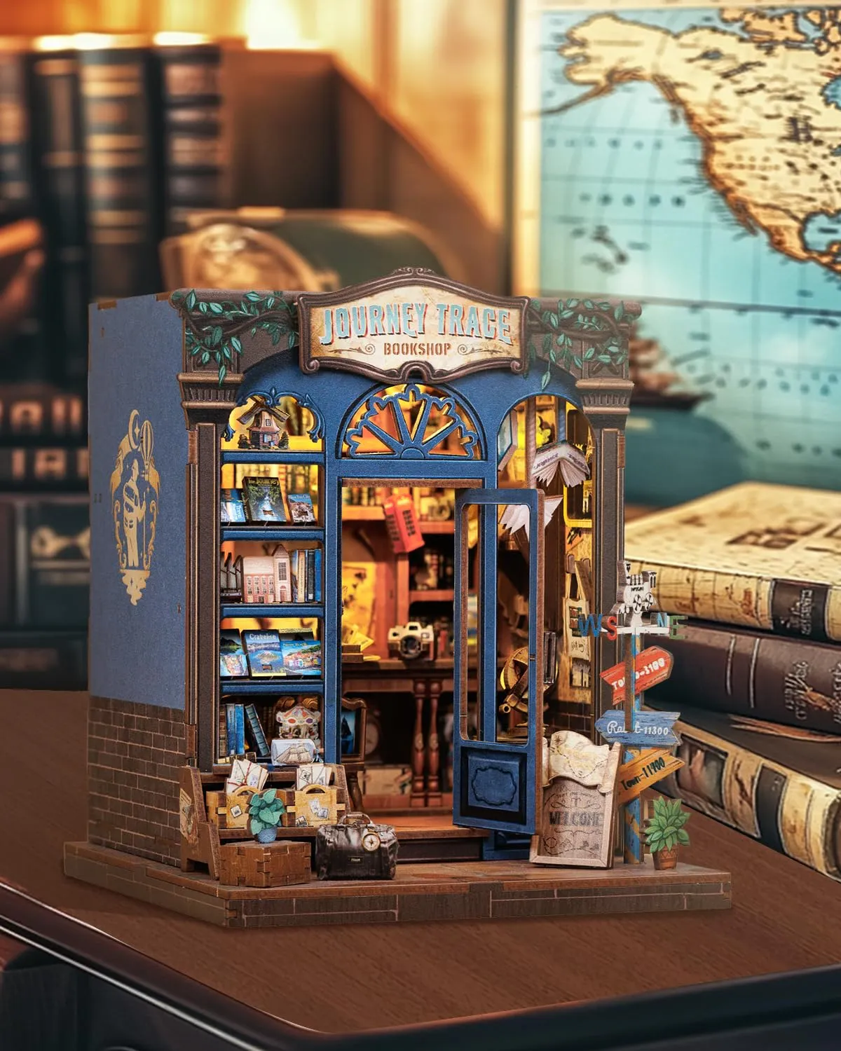 Cutefun Book Nook Kit - Kit fai da te in miniatura per adulti - Puzzle 3D in legno con LED, Regalo Creativo per Adulti e Adolescenti (Journey Trace Bookshop) - immagine 6