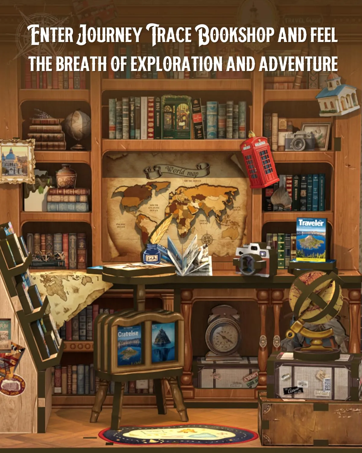 Cutefun Book Nook Kit - Kit fai da te in miniatura per adulti - Puzzle 3D in legno con LED, Regalo Creativo per Adulti e Adolescenti (Journey Trace Bookshop) - immagine 7