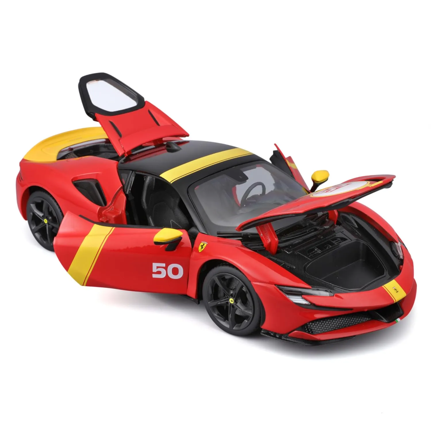 BBURAGO Ferrari SF90 STRADALE ASSETTO FIORANO Livrea Le Mans Scala 1:18, Replica Diecast con Aperture Cofano e Bagagliaio, Ruote Ammortizzate, Licenza Ferrari, Età 3+ - immagine 2