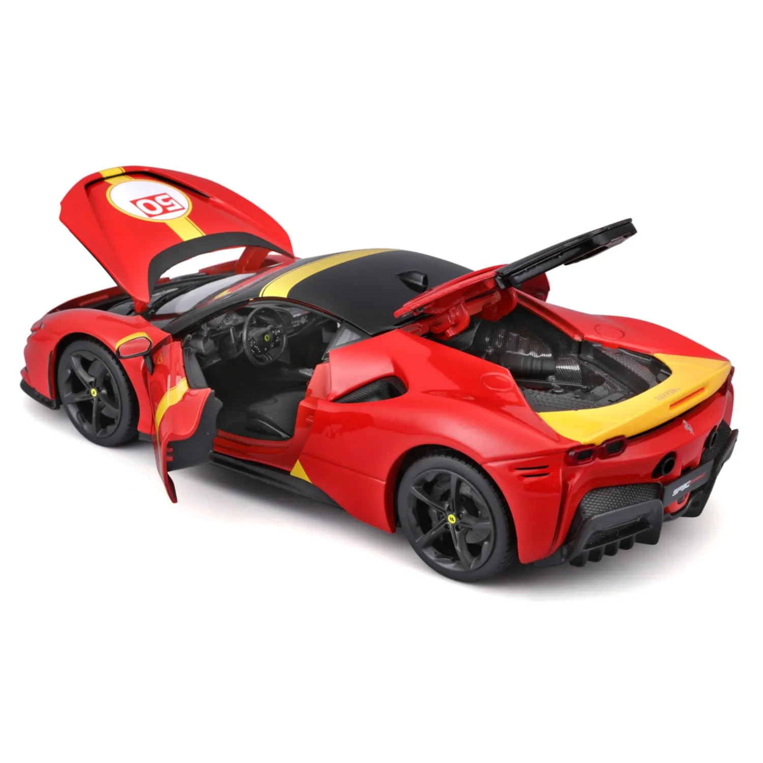 BBURAGO Ferrari SF90 STRADALE ASSETTO FIORANO Livrea Le Mans Scala 1:18, Replica Diecast con Aperture Cofano e Bagagliaio, Ruote Ammortizzate, Licenza Ferrari, Età 3+ - immagine 3
