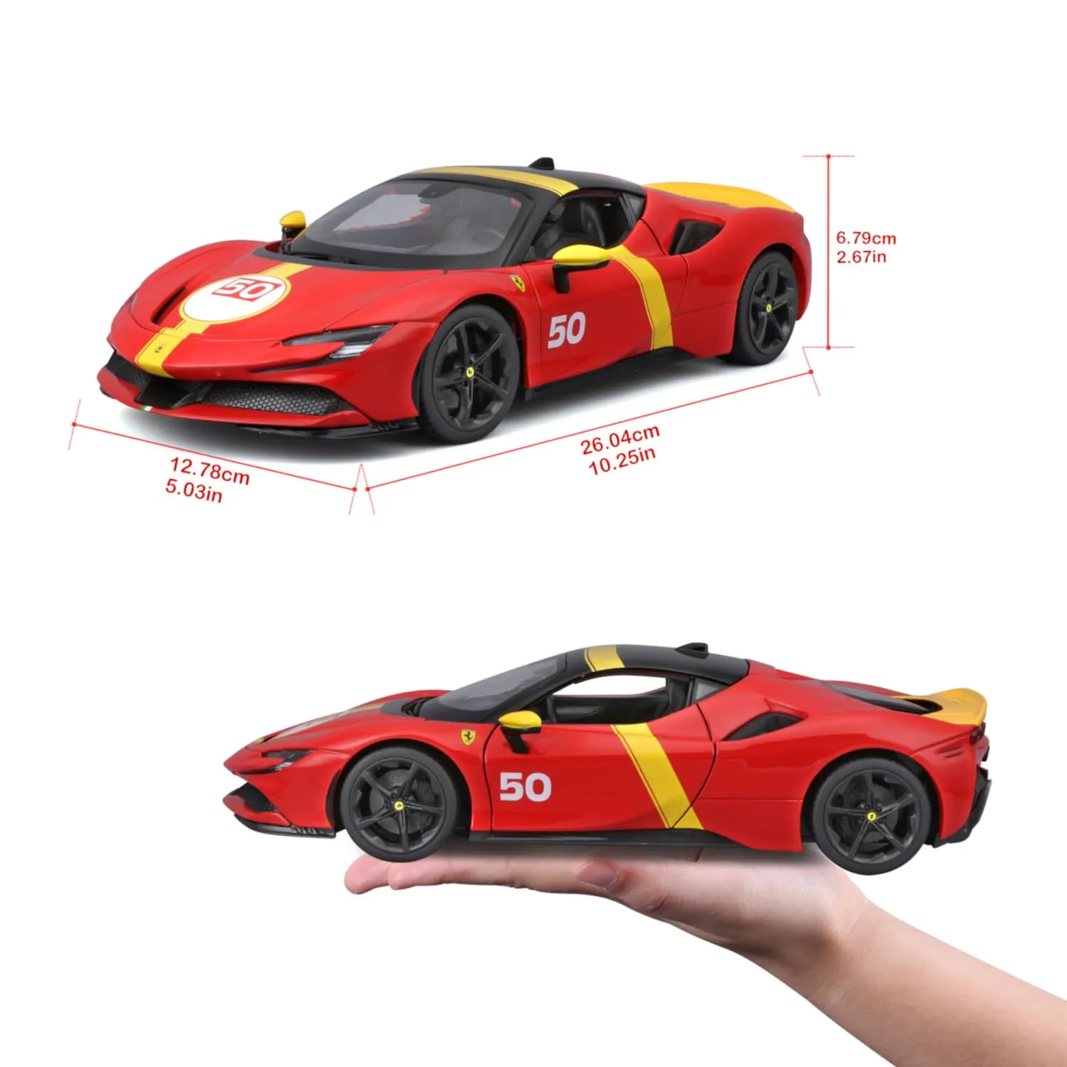 BBURAGO Ferrari SF90 STRADALE ASSETTO FIORANO Livrea Le Mans Scala 1:18, Replica Diecast con Aperture Cofano e Bagagliaio, Ruote Ammortizzate, Licenza Ferrari, Età 3+ - immagine 8