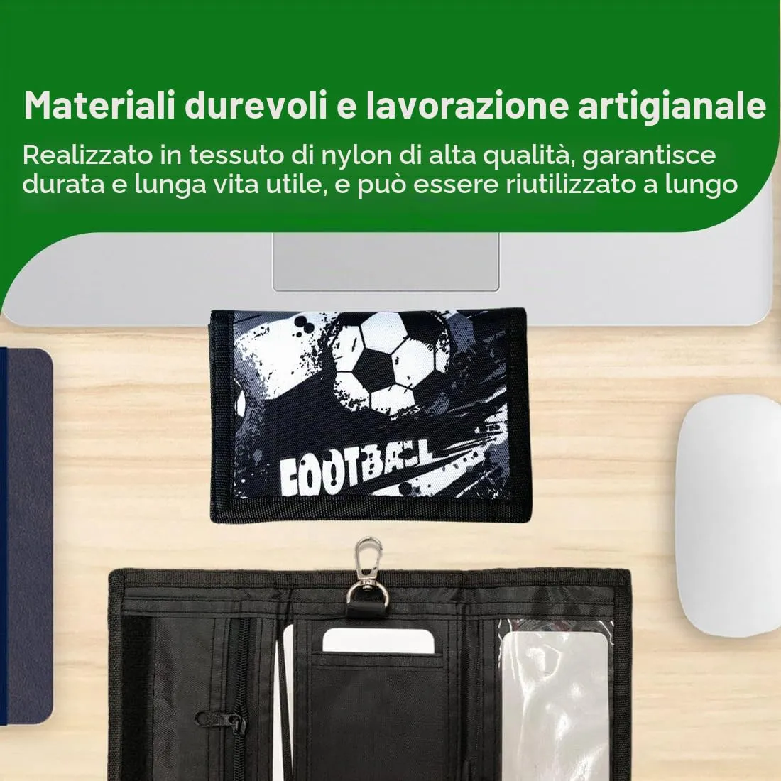 SIRLOMU 1 Pezzi Portafoglio triplo pieghevole per Bambini e Ragazzi, Portafoglio con design di calcio, materiale robusto, facile da trasportare, per ragazzi e ragazze - immagine 4