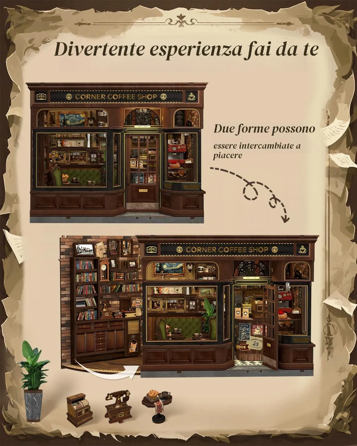 Cutefun Book Nook Kit - Case delle Bambole (Corner Coffee Shop) - immagine 5