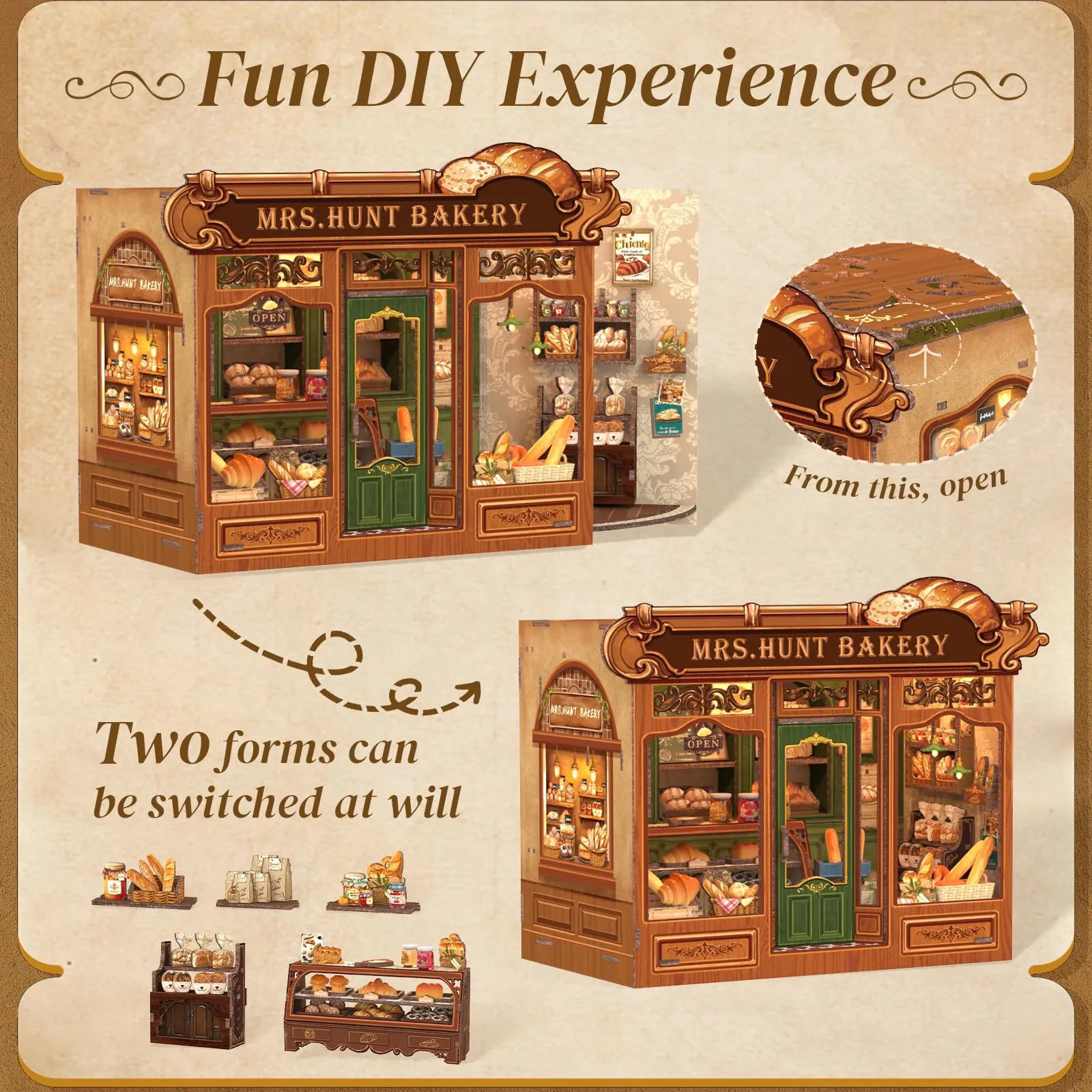 Cutefun DIY Case delle bambole - Book Nook Model Kit (MRS.HUNT BAKERY) - immagine 4
