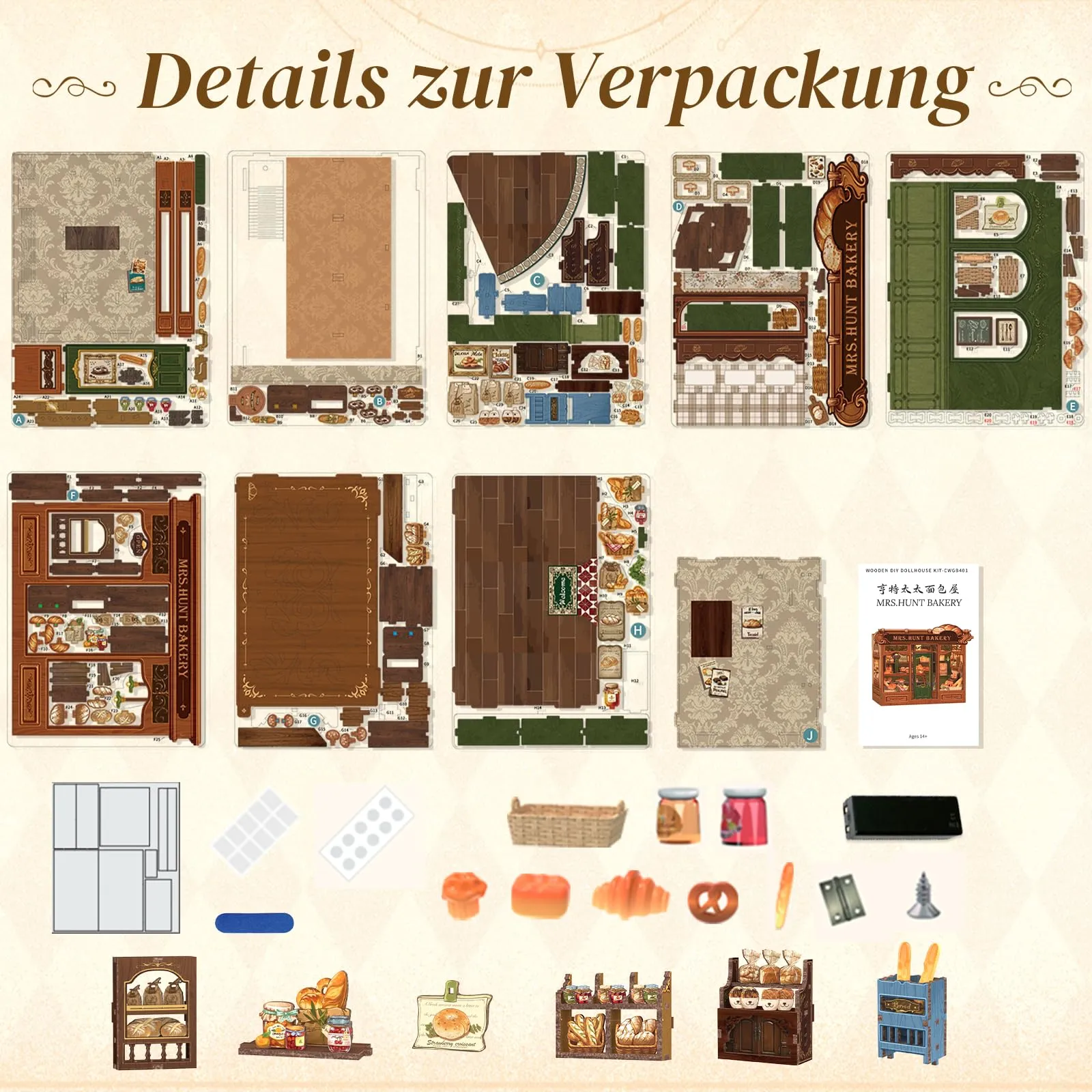 Cutefun DIY Case delle bambole - Book Nook Model Kit (MRS.HUNT BAKERY) - immagine 8