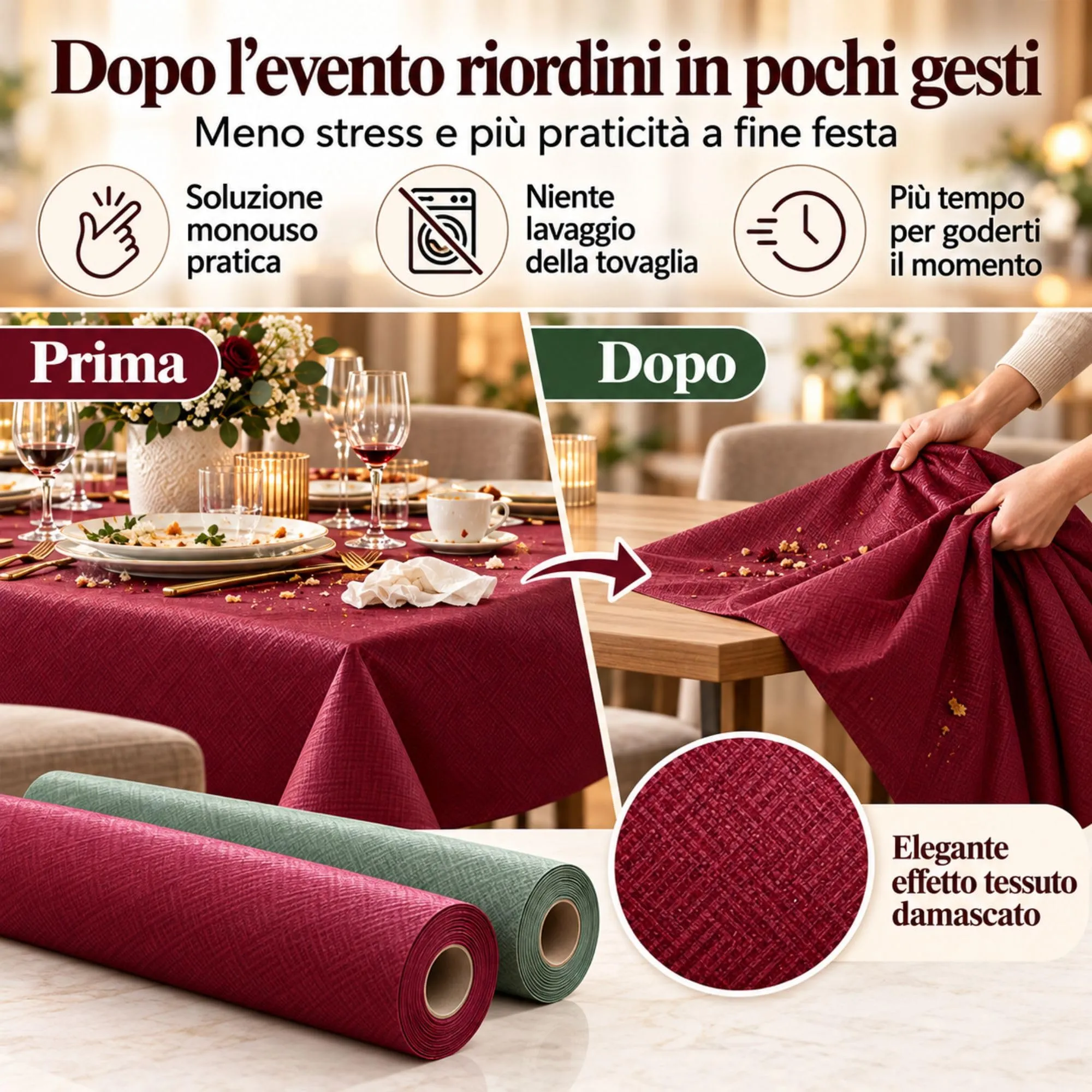 Generico Tovaglia di Carta Rotolo Impermeabile in Tessuto Damascato, Resistente allo Strappo, Usa e Getta Monouso Previene le Macchie (Arancione, 7 metri (1 rotolo)) - immagine 5