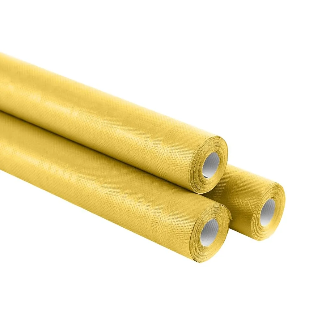 Tovaglia di Carta Rotolo per Feste Impermeabile in Tessuto Damascato, Tovaglia Carta Rotolo Resistente allo Strappo, Usa e Getta Monouso Previene le Macchie (Giallo, 21 metri 3 rotoli da 7mt) - immagine 1