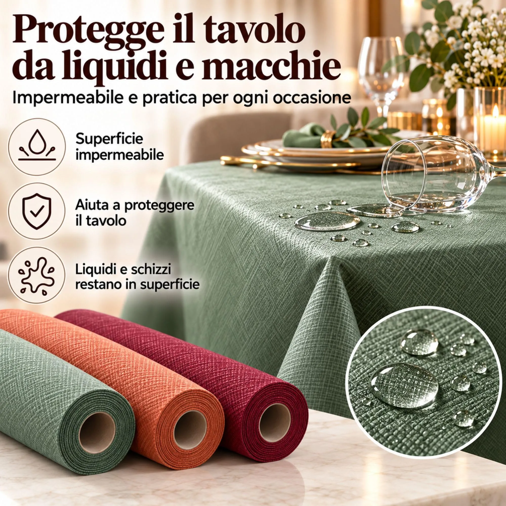 Tovaglia di Carta Rotolo Impermeabile in Tessuto Damascato, Resistente allo Strappo, Usa e Getta Monouso, Previene le Macchie (Generico, Bianco, 7 metri (1 rotolo)) - immagine 3