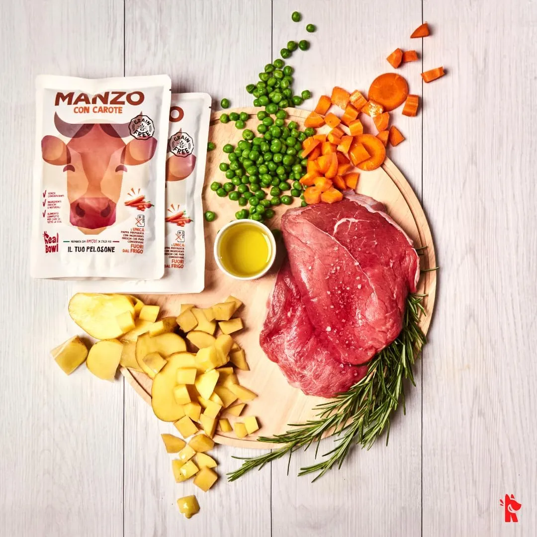 Cibo per cani al manzo naturale,7 buste x 150g, monoproteico e senza cereali e conservanti, pappa fresca casalinga, Made in Italy, adatto a tutte le razze e taglie - immagine 3