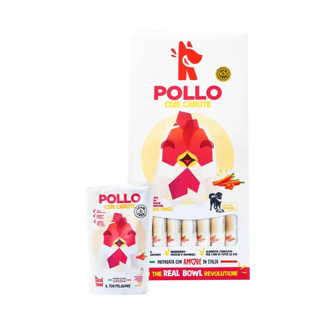Cibo per cani al pollo naturale,7 buste x 400g, monoproteico e senza cereali e conservanti, pappa fresca casalinga, Made in Italy, adatto a tutte le razze e taglie - immagine 1