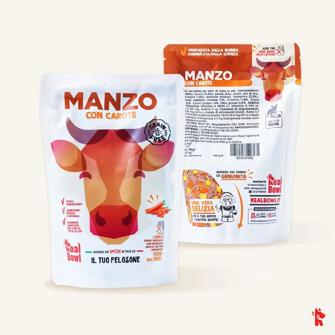 Cibo per cani al manzo naturale,7 buste x 700g, monoproteico e senza cereali e conservanti, pappa fresca casalinga, Made in Italy, adatto a tutte le razze e taglie - immagine 4