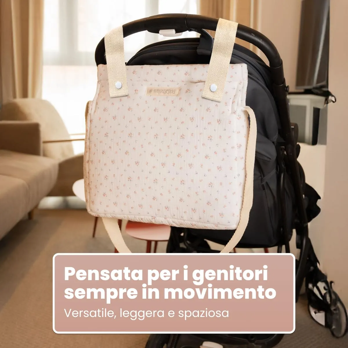MIMUSELINA Borsa Passeggino Universale e Cambio Bambino | Borsa Fasciatoio Neonato con Ampia Capacità e Scomparti Interni | Organizer Maternità Elegante e Pratico | Realizzato in Spagna - immagine 3