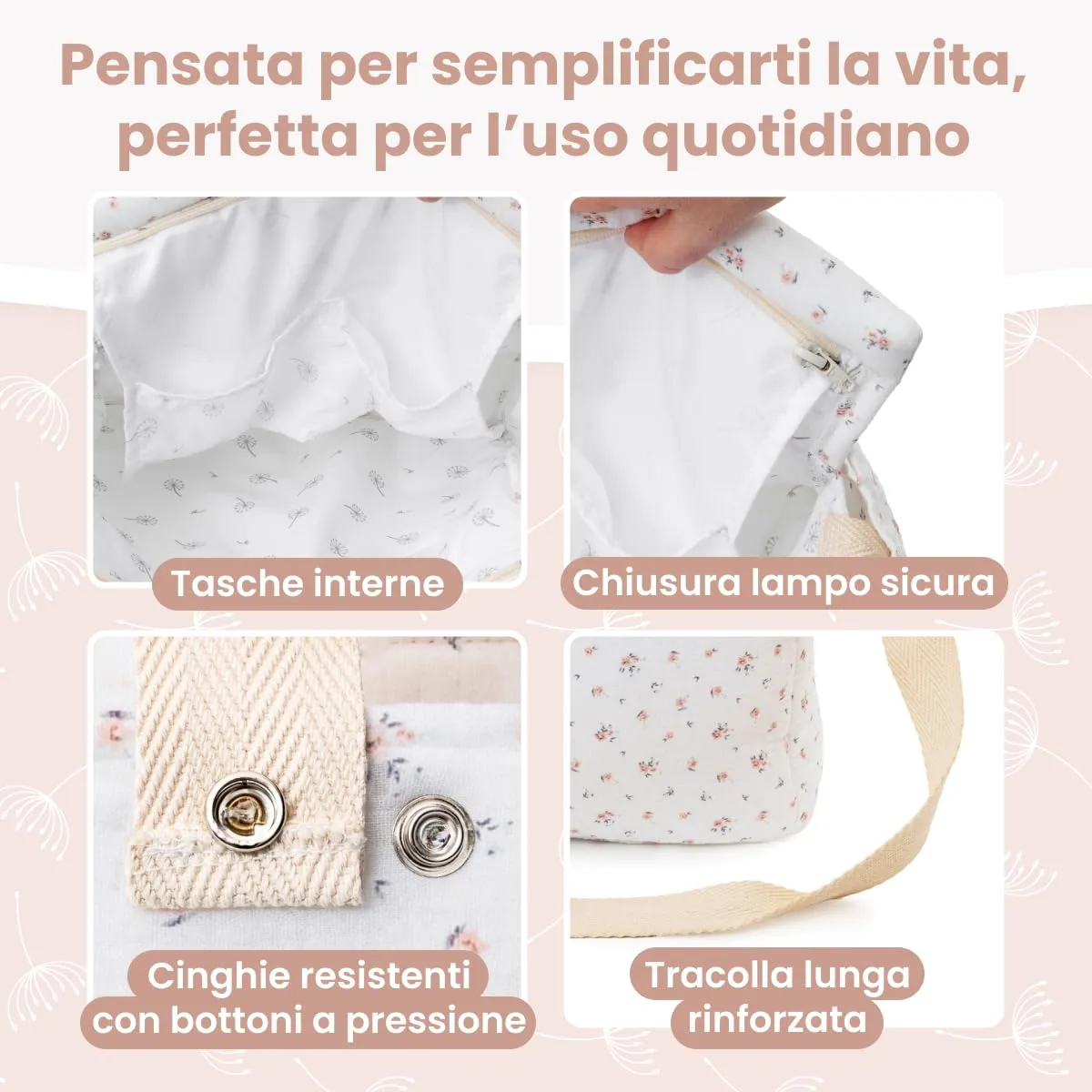 MIMUSELINA Borsa Passeggino Universale e Cambio Bambino | Borsa Fasciatoio Neonato con Ampia Capacità e Scomparti Interni | Organizer Maternità Elegante e Pratico | Realizzato in Spagna - immagine 7