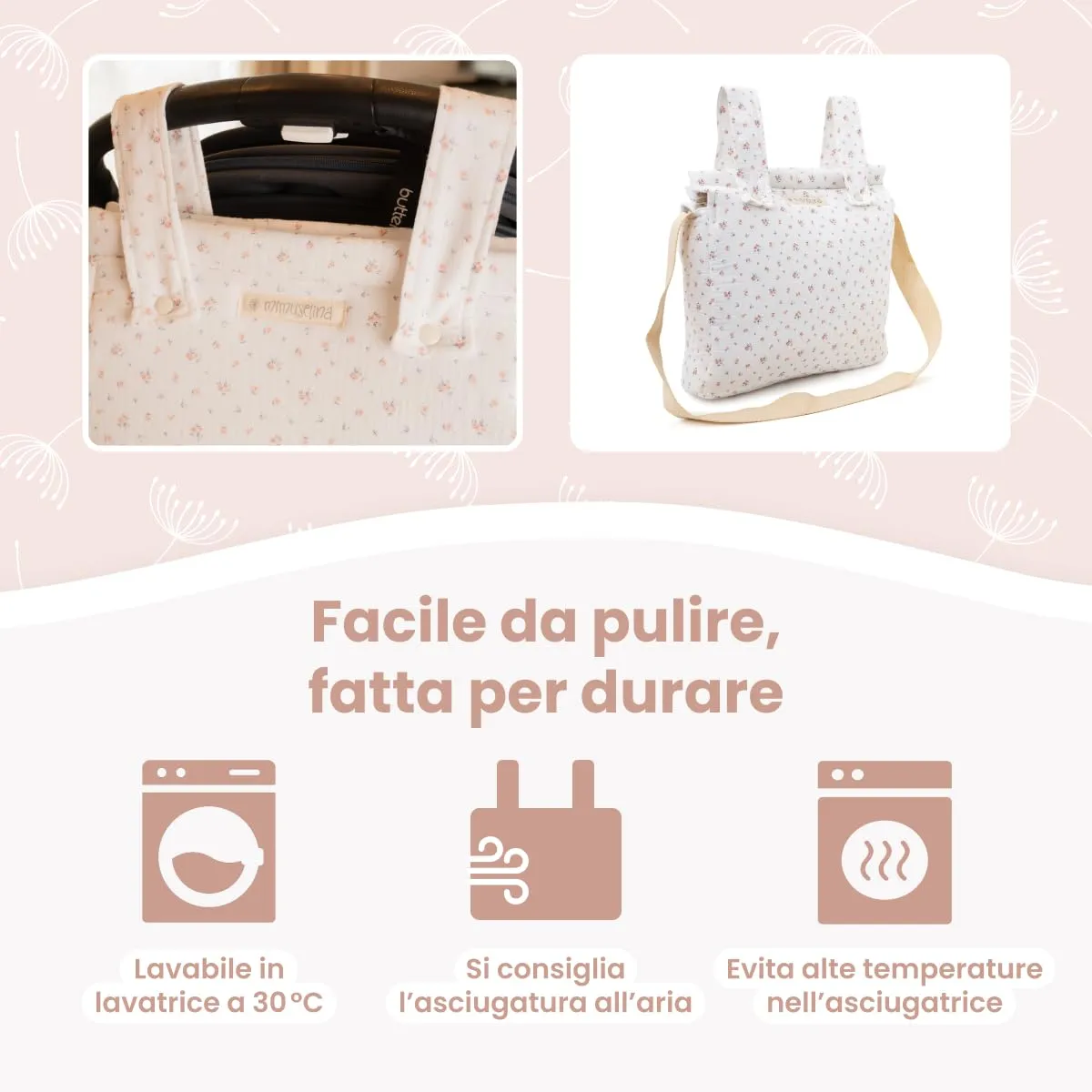 MIMUSELINA Borsa Passeggino Universale e Cambio Bambino | Borsa Fasciatoio Neonato con Ampia Capacità e Scomparti Interni | Organizer Maternità Elegante e Pratico | Realizzato in Spagna - immagine 8