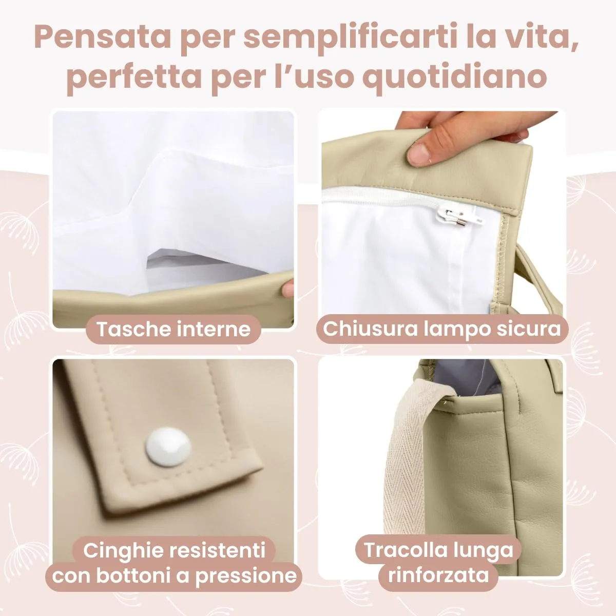 MIMUSELINA Borsa Passeggino Universale e Cambio Bambino | Borsa Fasciatoio Neonato con Ampia Capacità e Scomparti Interni | Organizer Maternità Elegante e Pratico | Realizzato in Spagna - immagine 7