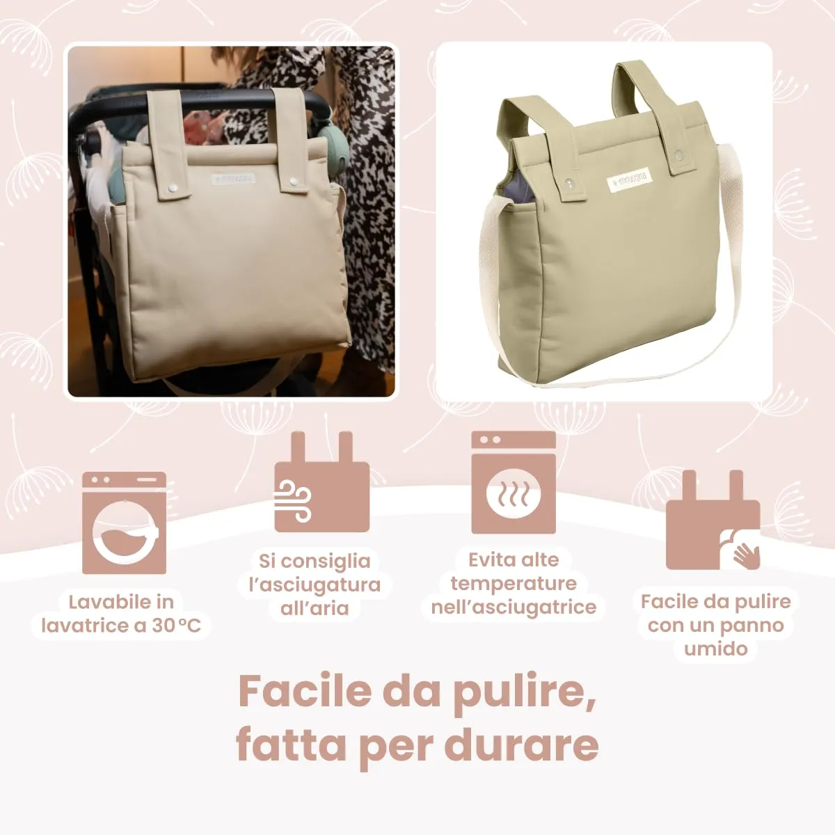 MIMUSELINA Borsa Passeggino Universale e Cambio Bambino | Borsa Fasciatoio Neonato con Ampia Capacità e Scomparti Interni | Organizer Maternità Elegante e Pratico | Realizzato in Spagna - immagine 8