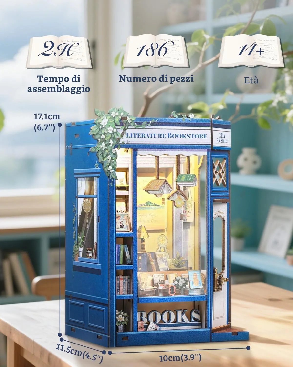 Cutefun Book Nook - kit fai da te per casetta in miniatura per adulti, scaffale per libri, puzzle 3D in legno, mini kit modello artigianale, regalo per donne amanti dei libri (Literature Bookstore) - immagine 2