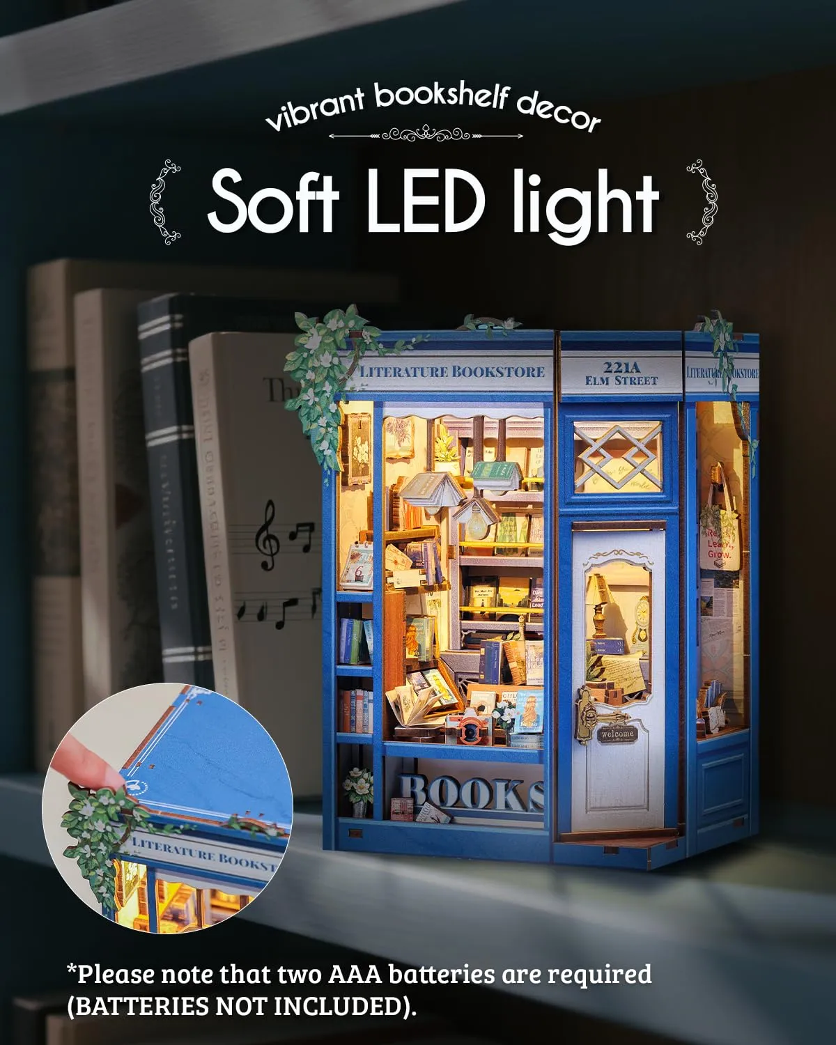 Cutefun Book Nook - kit fai da te per casetta in miniatura per adulti, scaffale per libri, puzzle 3D in legno, mini kit modello artigianale, regalo per donne amanti dei libri (Literature Bookstore) - immagine 4