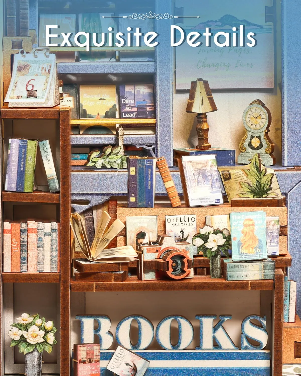 Cutefun Book Nook - kit fai da te per casetta in miniatura per adulti, scaffale per libri, puzzle 3D in legno, mini kit modello artigianale, regalo per donne amanti dei libri (Literature Bookstore) - immagine 6