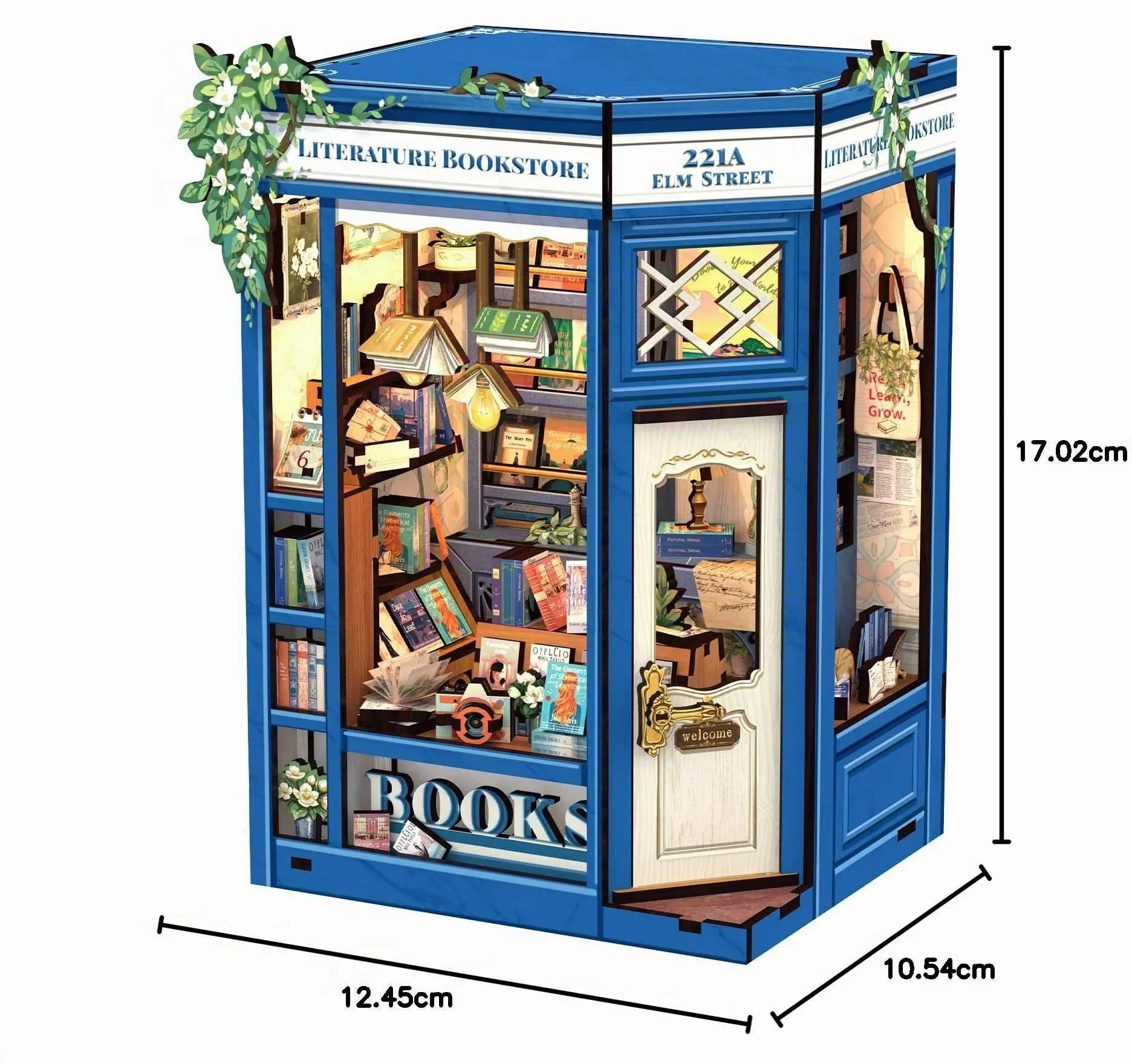 Cutefun Book Nook - kit fai da te per casetta in miniatura per adulti, scaffale per libri, puzzle 3D in legno, mini kit modello artigianale, regalo per donne amanti dei libri (Literature Bookstore) - immagine 9