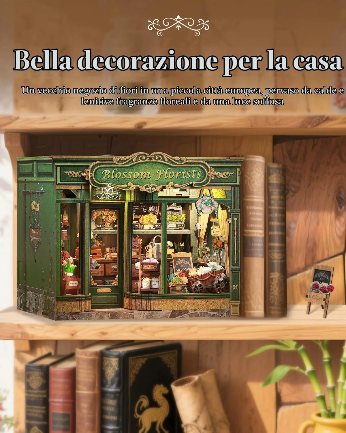 Cutefun Book Nook Kit - kit fai da te in miniatura per adulti, Modello Case delle bambole puzzle 3D in legno con LED, Regalo Creativo per Adulti e Adolescenti (Blossom Florists) - immagine 5