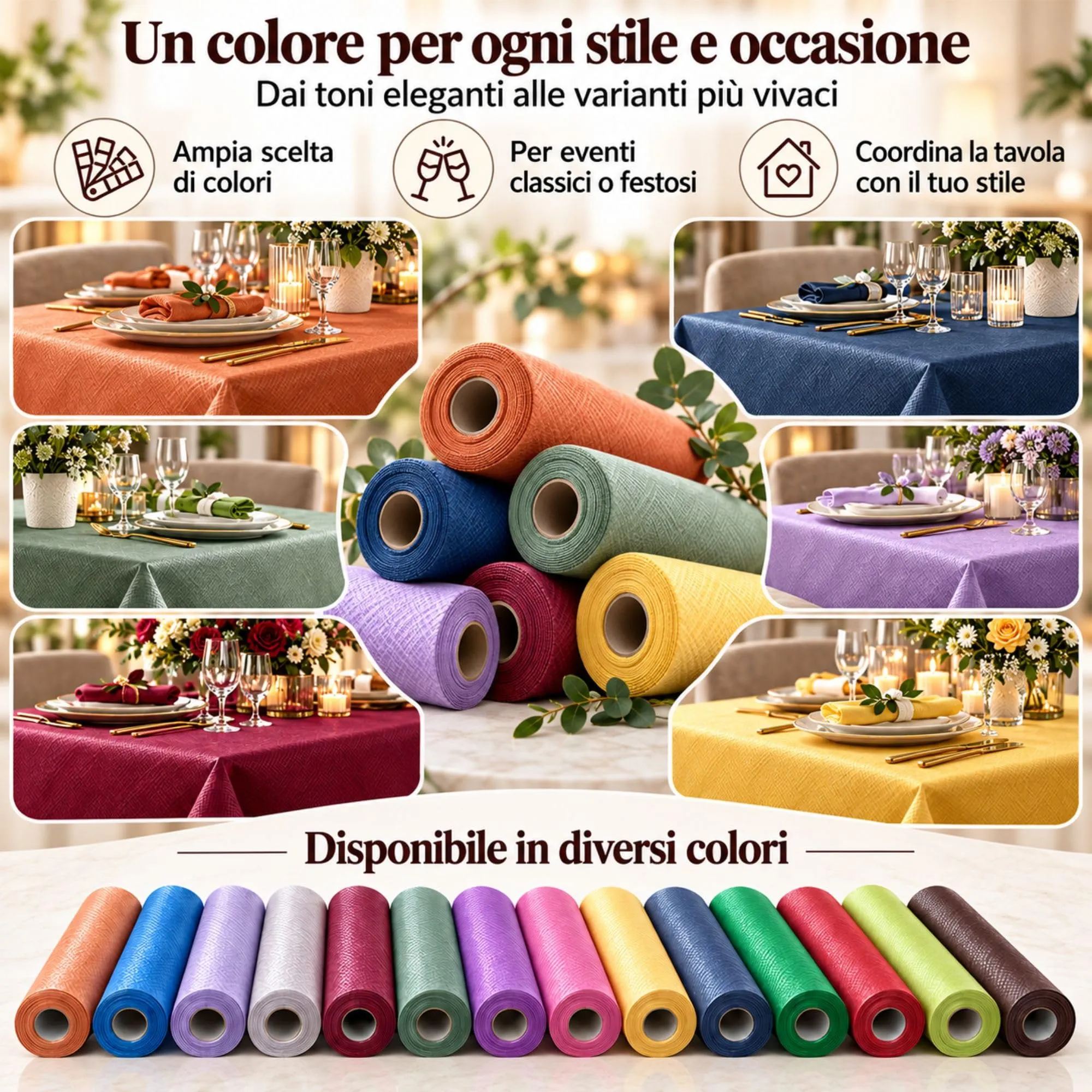 Generico Rotolo Tovaglia Impermeabile in carta Damascata largo 1,18 metri x 7 metri (1 rotolo) o 21 metri (3 rotoli) VARI COLORI efficace contro macchie e liquidi (Avorio, 21 metri (3 rotoli)) - immagine 6