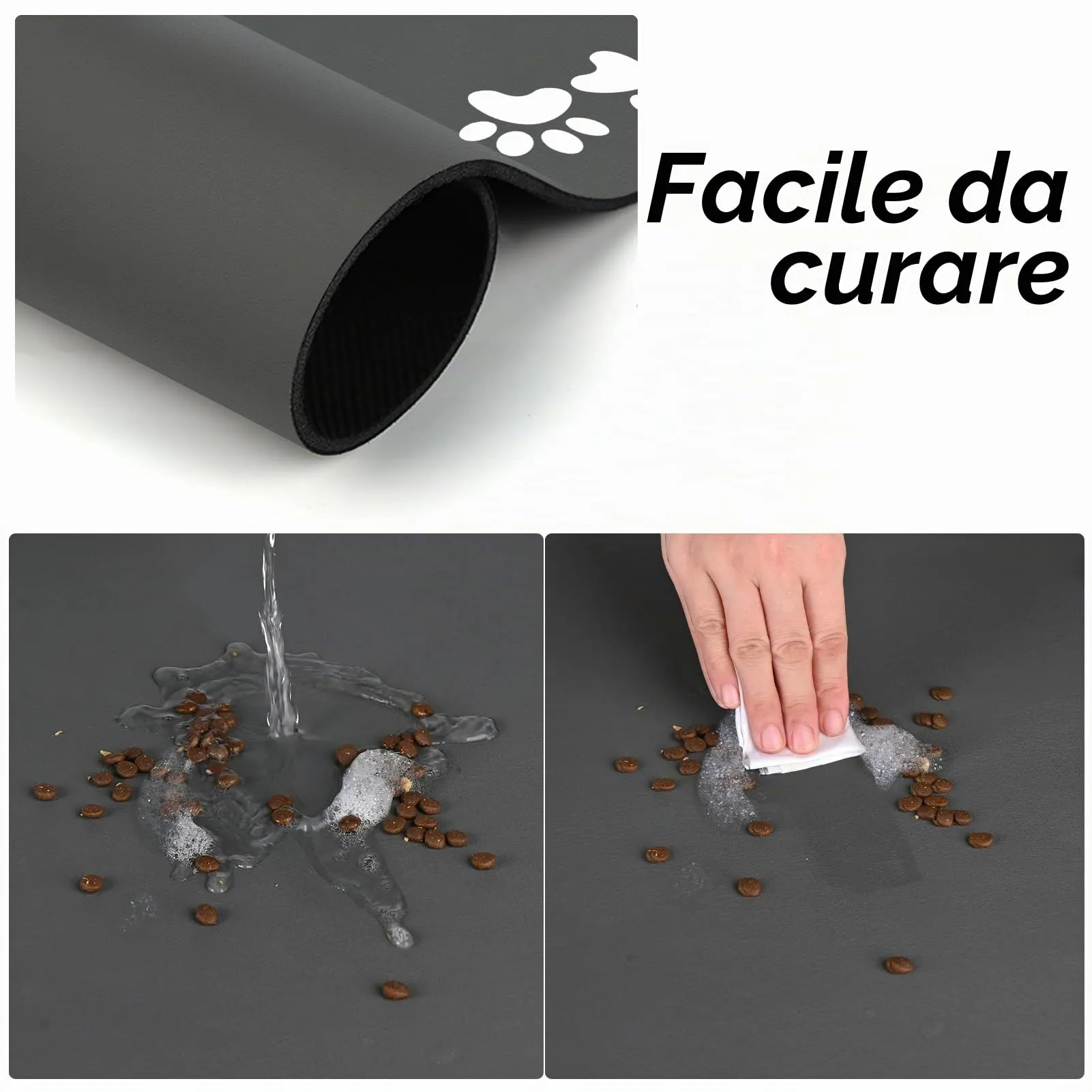 Tappetini di Alimentazione per Animali Domestici,Tappetino per Cibo per Gatti Cani,Asciugatura Rapida Antiscivolo Tappetino Sotto Ciotola Cani Assorbente (Grigio Scuro, 50x70cm) - immagine 5