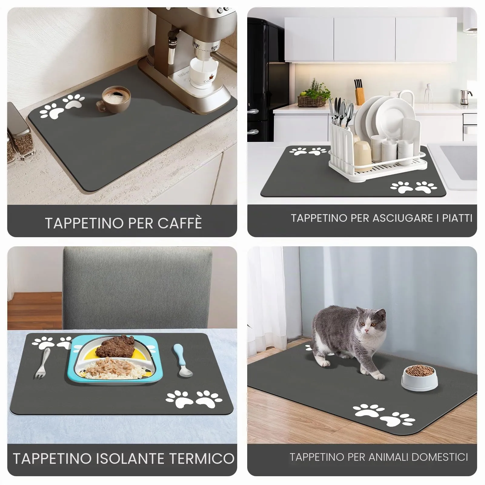 Tappetini di Alimentazione per Animali Domestici,Tappetino per Cibo per Gatti Cani,Asciugatura Rapida Antiscivolo Tappetino Sotto Ciotola Cani Assorbente (Grigio Scuro, 50x70cm) - immagine 6