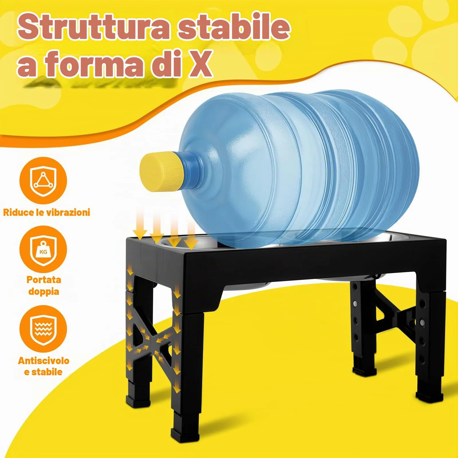 Ciotole per cani Rialzate Regolabili - 2 Ciotole in Acciaio Inox (1200ml) + 1 Ciotola anti-ingozzo (800ml) - Base antiscivolo per cani di taglia media/grande - immagine 2